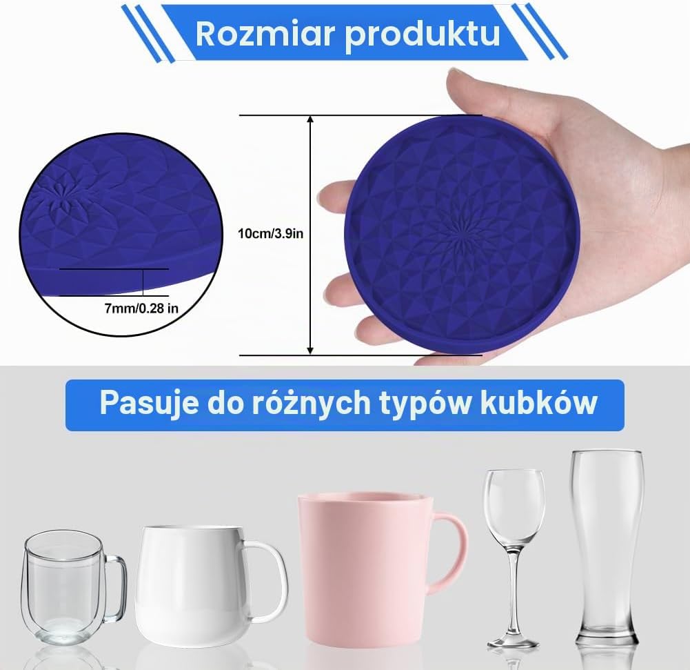 Detalle 2 de AUAUY silikonowe podstawki pod kubki, 10 cm, grube 0,71 cm, antypoślizgowe