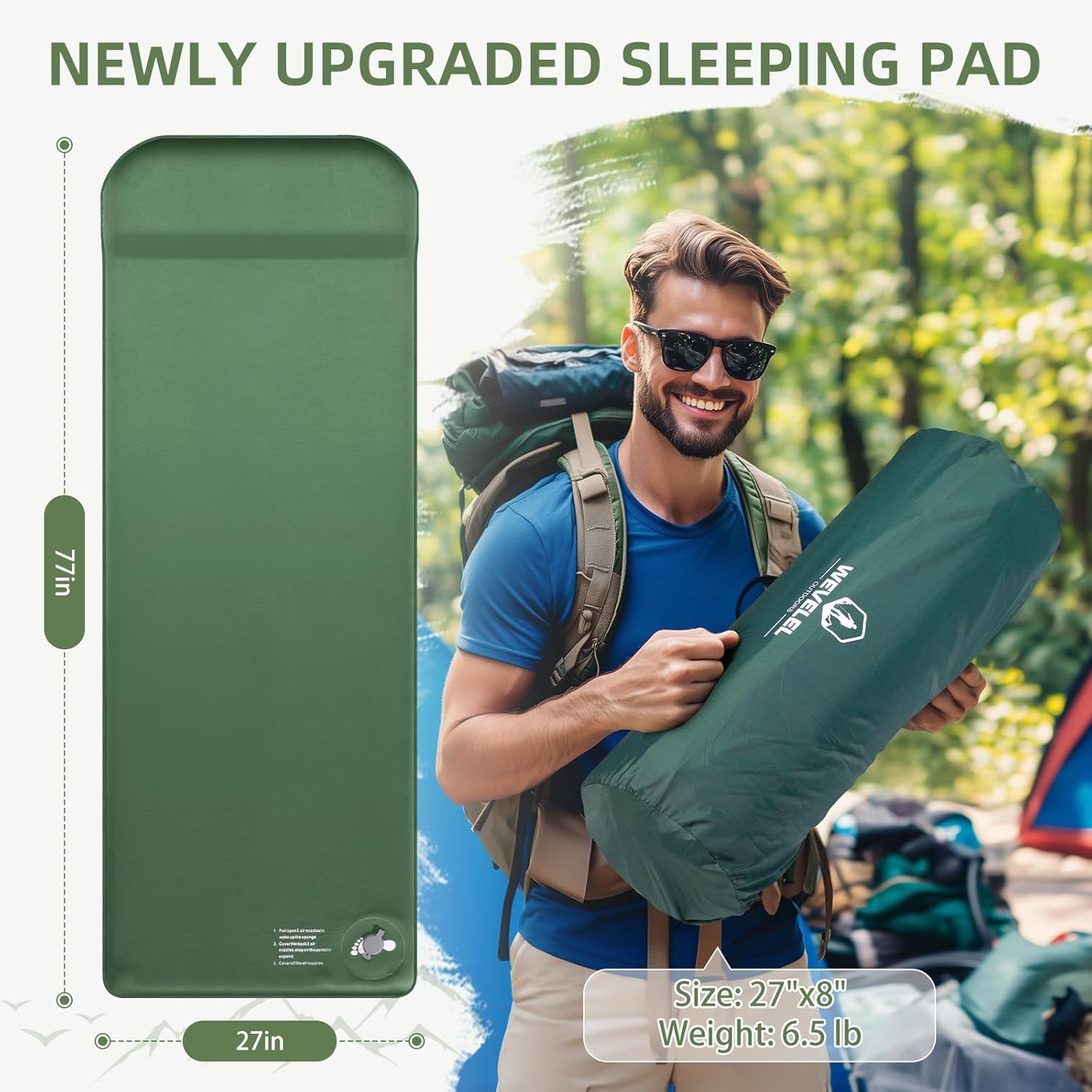 Thumbnail 4 de Wevelel Memory Sleeping Pad (3.1" Ultra-Thick Foam) with 9.5 R-Value Insulation
