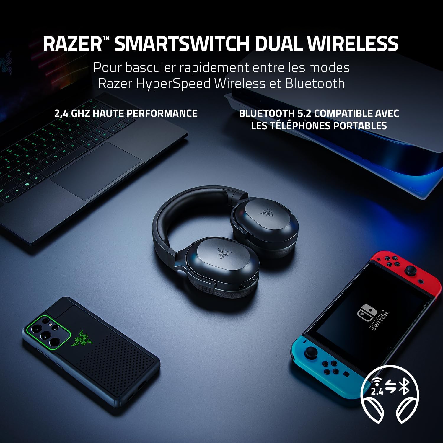 Thumbnail 1 de Razer Barracuda X — Casque gaming sans fil multiplateforme avec SmartSwitch Dual, USB-C et micro cardioïde