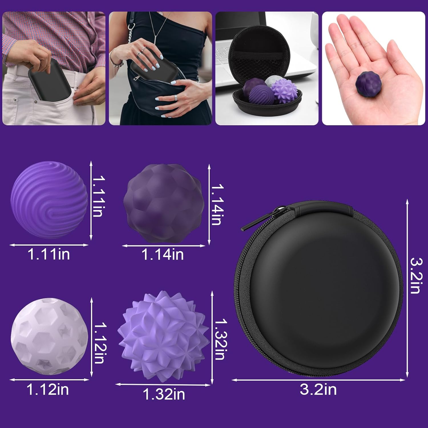Detalle 2 de BUSOHA Silicone Fidget Balls (4-Pack) Quiet Stress Relief for Adults, Teens & Classroom Use