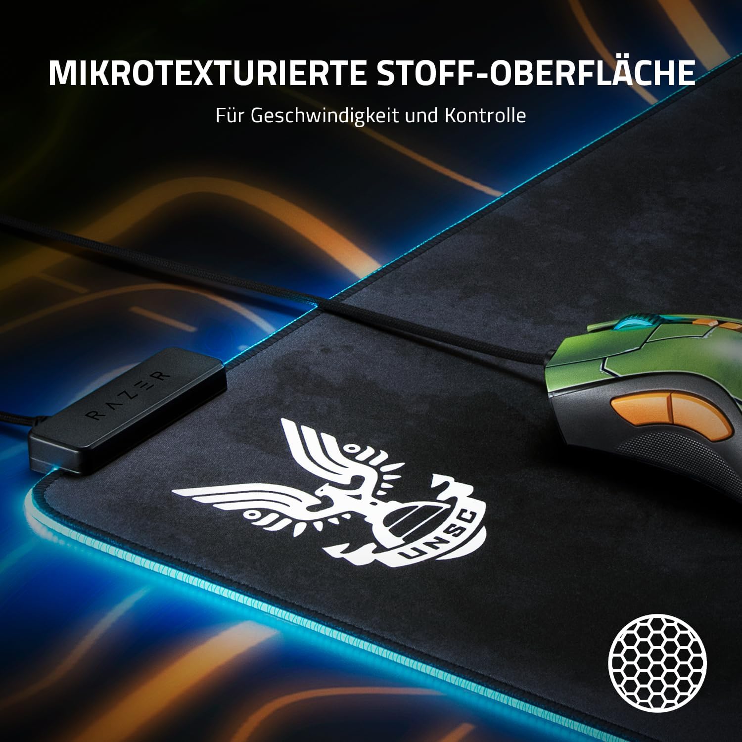 Detalle de Razer Goliathus Extended Chroma (Halo Infinite Edition) – XXL Gaming Maus-Matte mit RGB-Beleuchtung