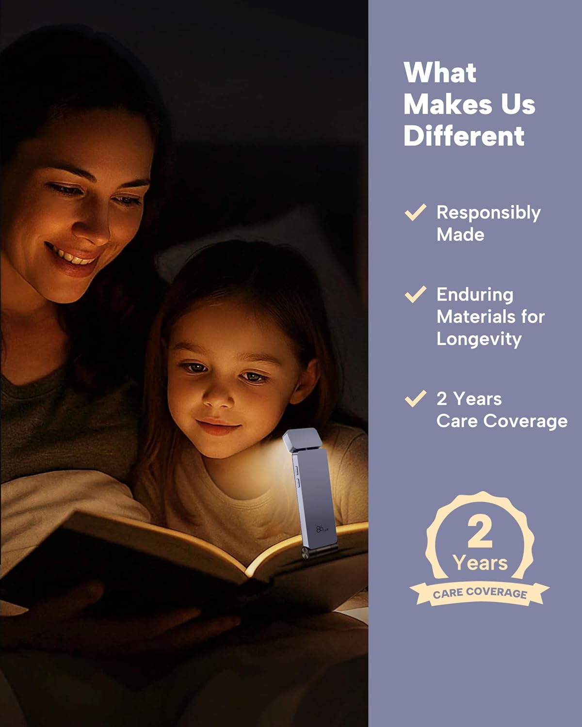 Thumbnail 6 de 86lux Book Light – Rechargeable Clip-On LED Reading Light (Purple) with 3 Colours and Memory Function