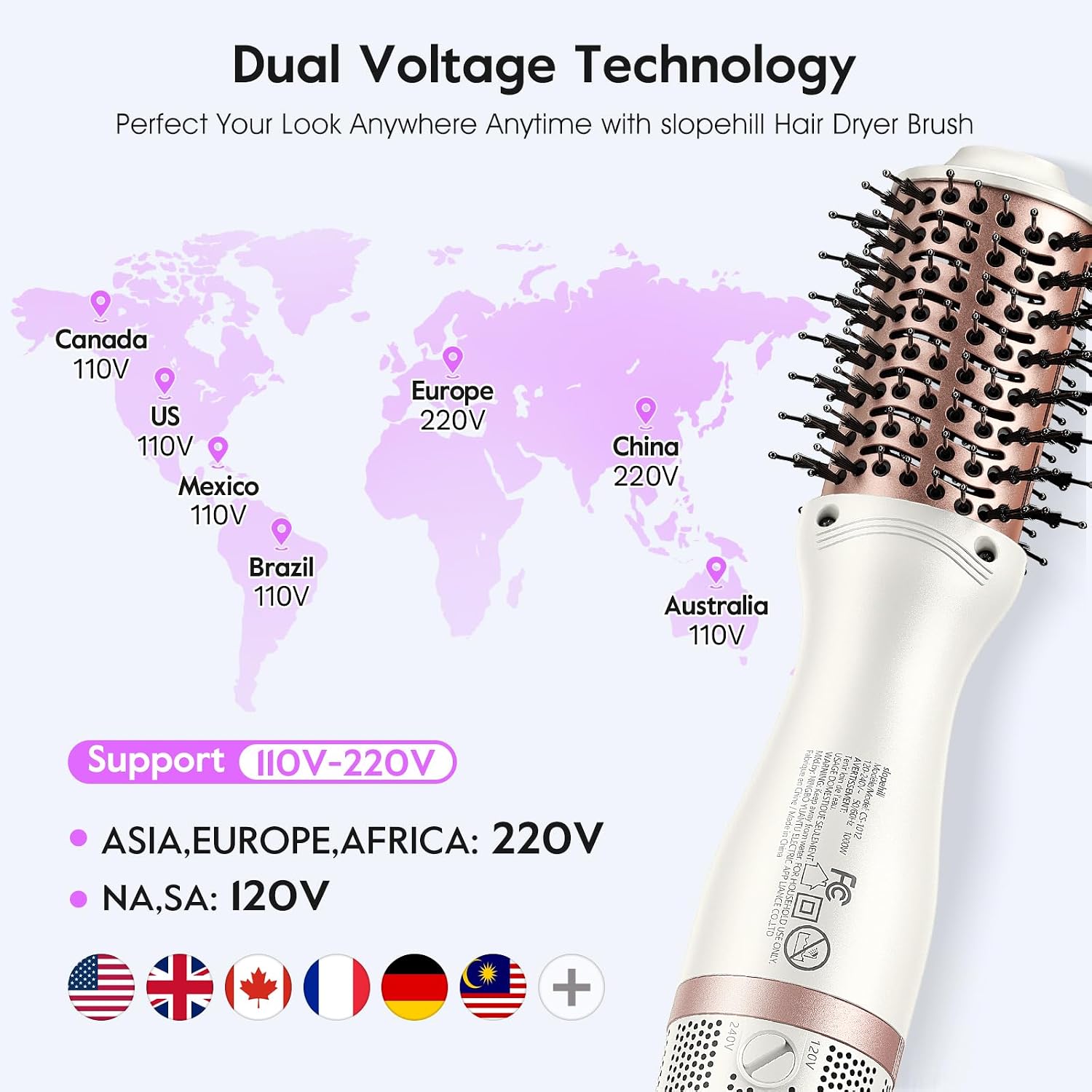 Detalle 2 de slopehill CS-1012 Travel Hot Air Brush, Dual Voltage, 1000W Ionic Styler
