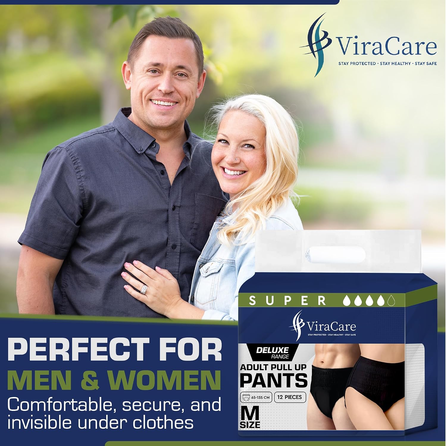 Thumbnail 6 de 12 x Black Incontinence Pants for Men & Women (Medium, 65-135 cm) – ViraCare Deluxe Pull Up Pants