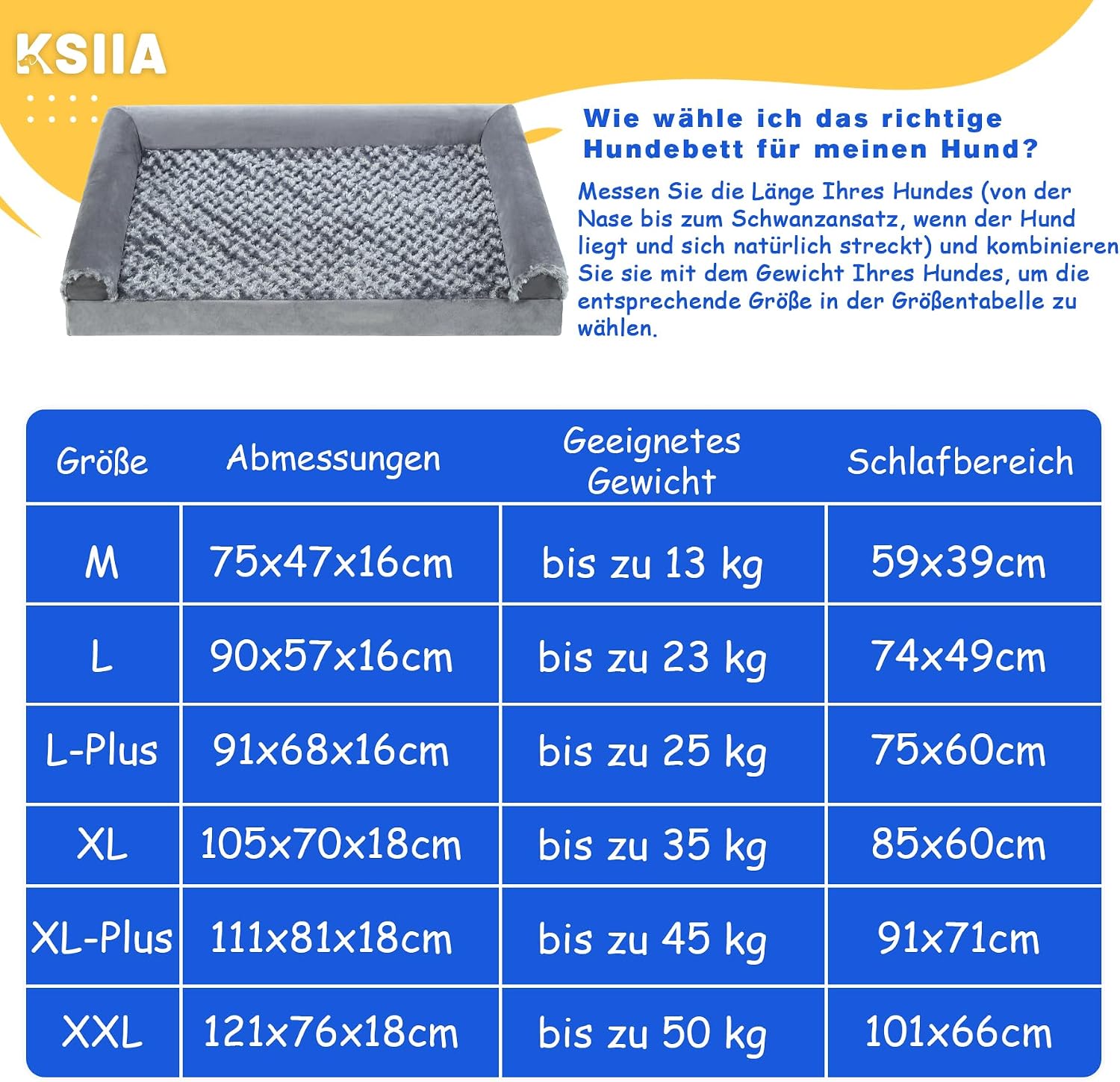 Thumbnail 4 de KSIIA Orthopädisches Hundebett Mittelgroße Hunde, 91x68x16 cm – Grau, mit drei erhöhten Rändern, abnehmbarer Bezug und rutschfeste Unterseite