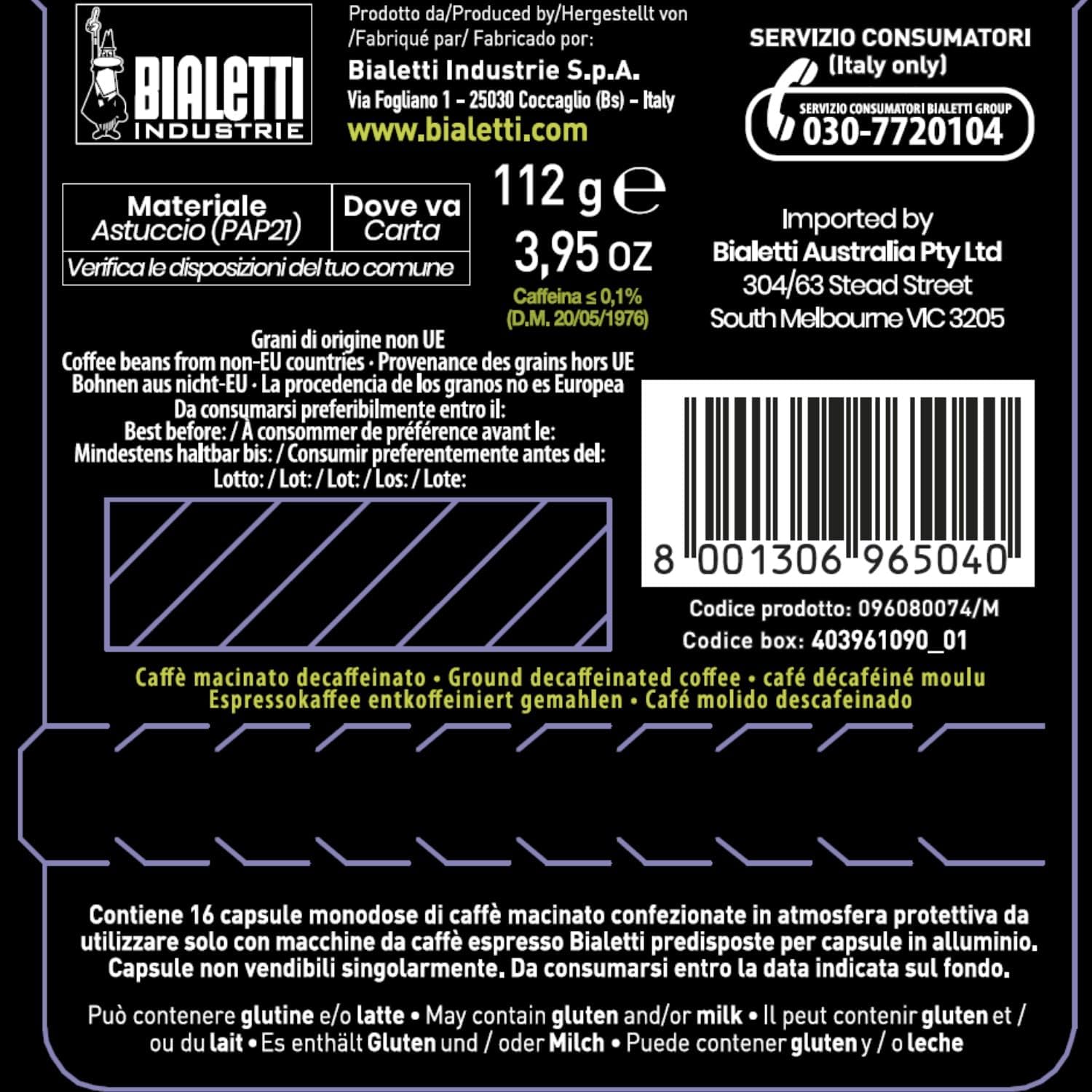 Detalle de Bialetti Caffè d'Italia Decaffeinato – Multipack 128 Capsule (8x16)