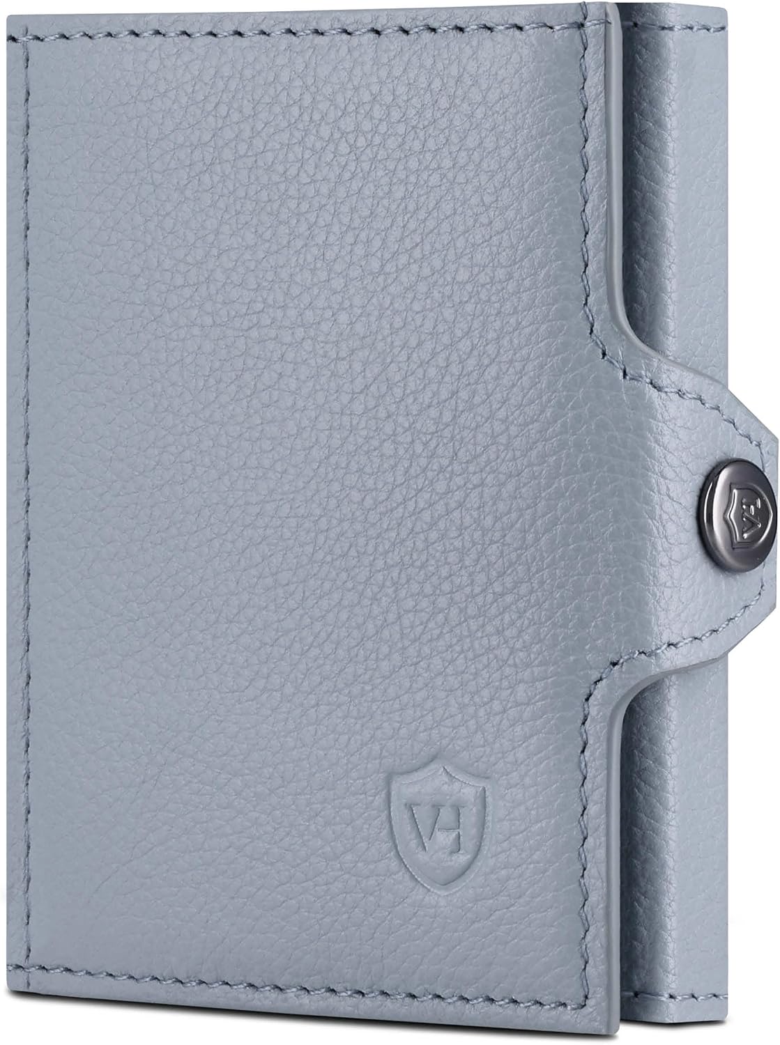 Detalle de VON HEESEN Slim Wallet mit XL Münzfach & RFID-Schutz – Mini Geldbörse aus Nappa-Leder in Hellblau