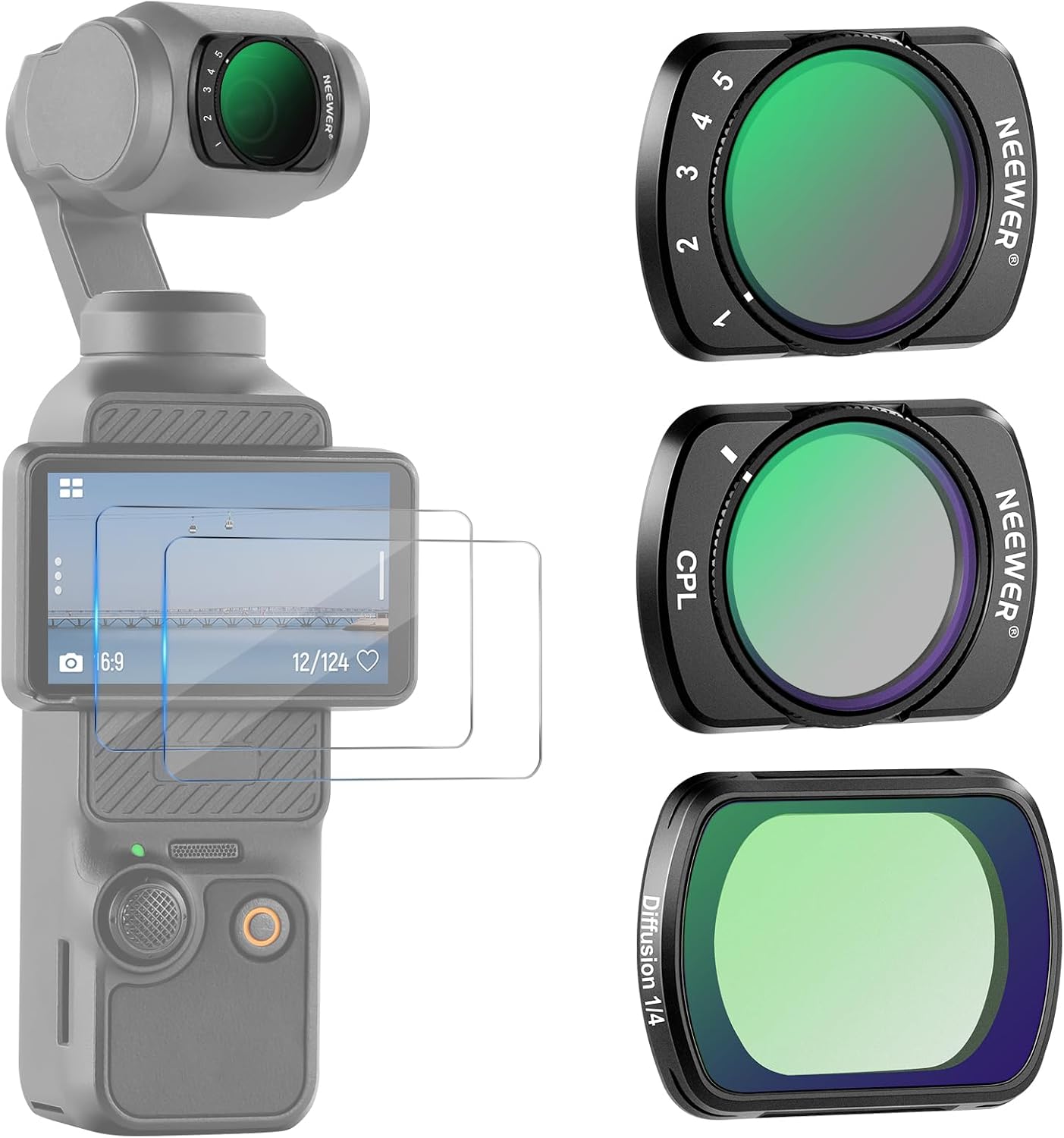 Detalle de NEEWER Magnetic ND Filter Set for DJI Osmo Pocket 4 & Pocket 3 Creator Combo