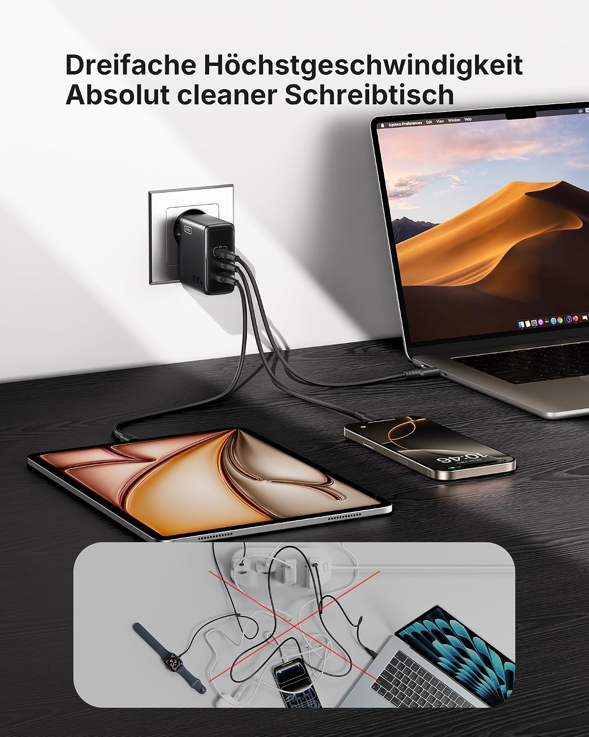 Detalle 2 de INIU Caricatore USB C da 100 W: GaN a 3 porte con cavo incluso
