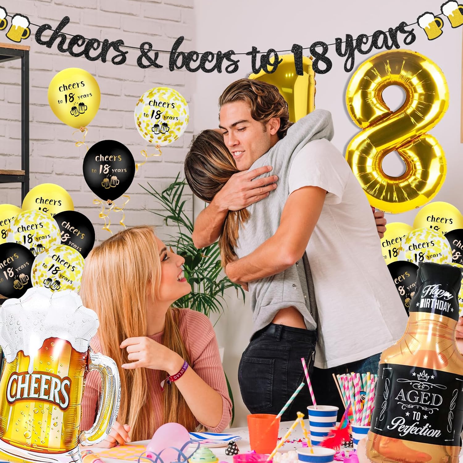 Thumbnail 3 de 18th Birthday Decorations for Boys – 18 Happy Birthday kit with cheer banner, number 18 balloon & confetti balloons