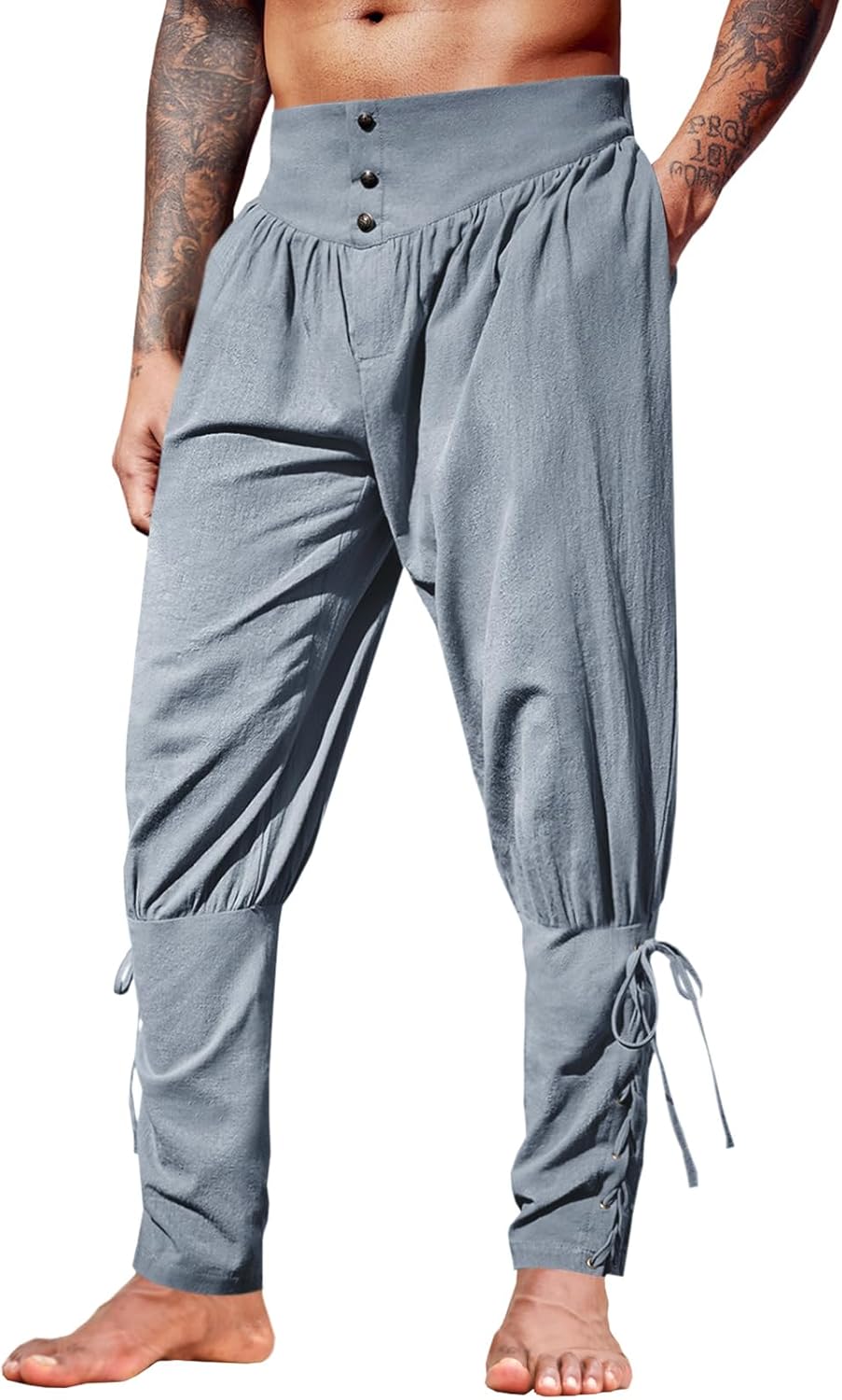 Thumbnail 6 de Runcati Mens Medieval Ankle Pants - Renaissance Pirate Linen Costume Trousers