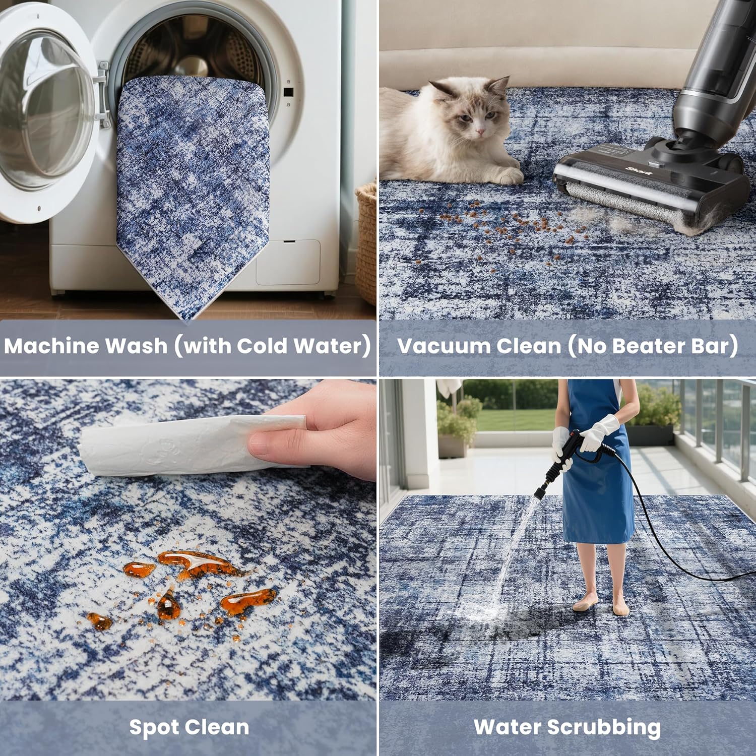 Thumbnail 4 de 8x10 Washable Area Rug Navy Light Gray