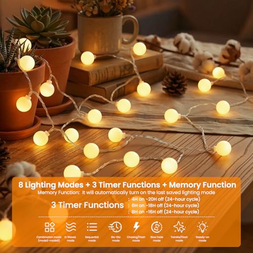 Detalle de Giliwosy Catena Luminosa Esterno Interno 120LEDs 20M – lucine LED a batteria ricaricabile 3600mAh, 8 modalità, timer e IP65