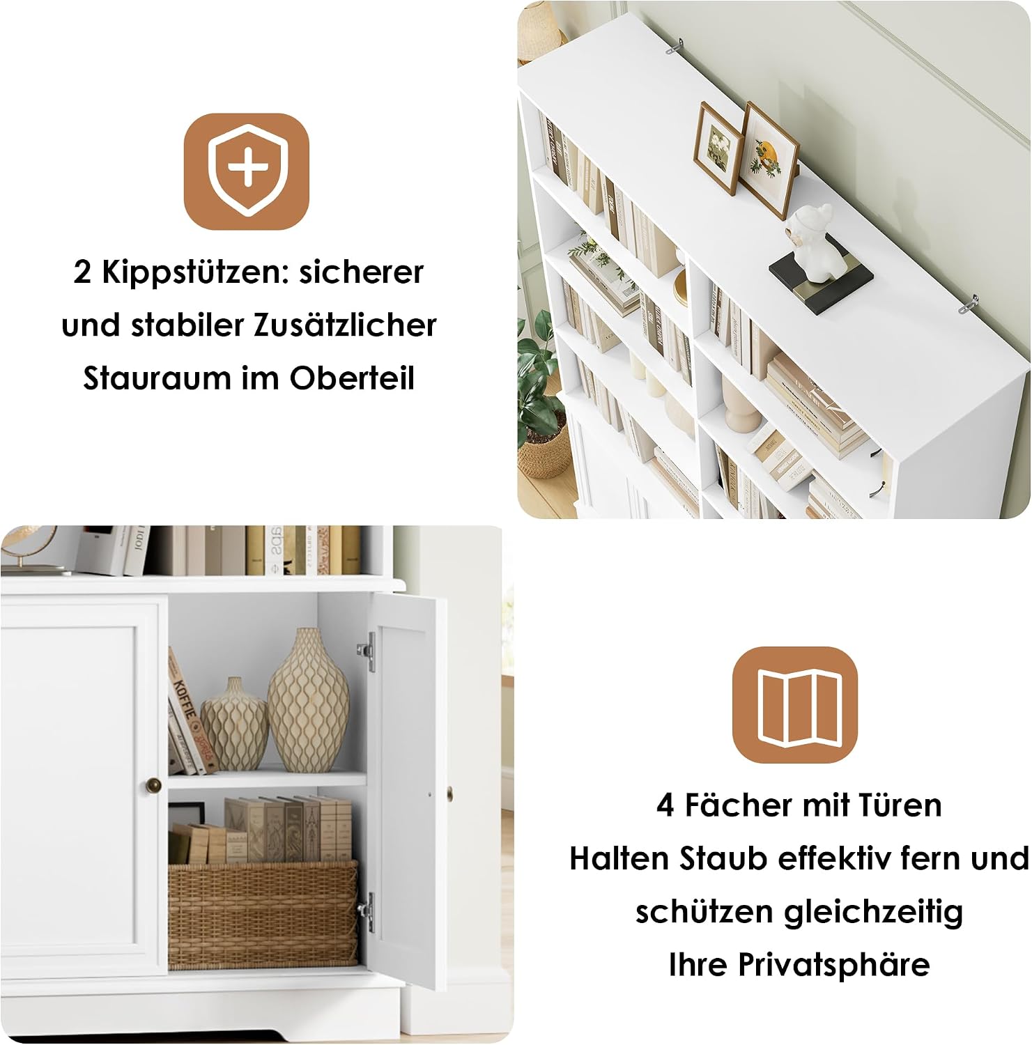 Thumbnail 6 de FirFurd P506 Bookcase with 4 Doors, 12 Shelves and White Finish