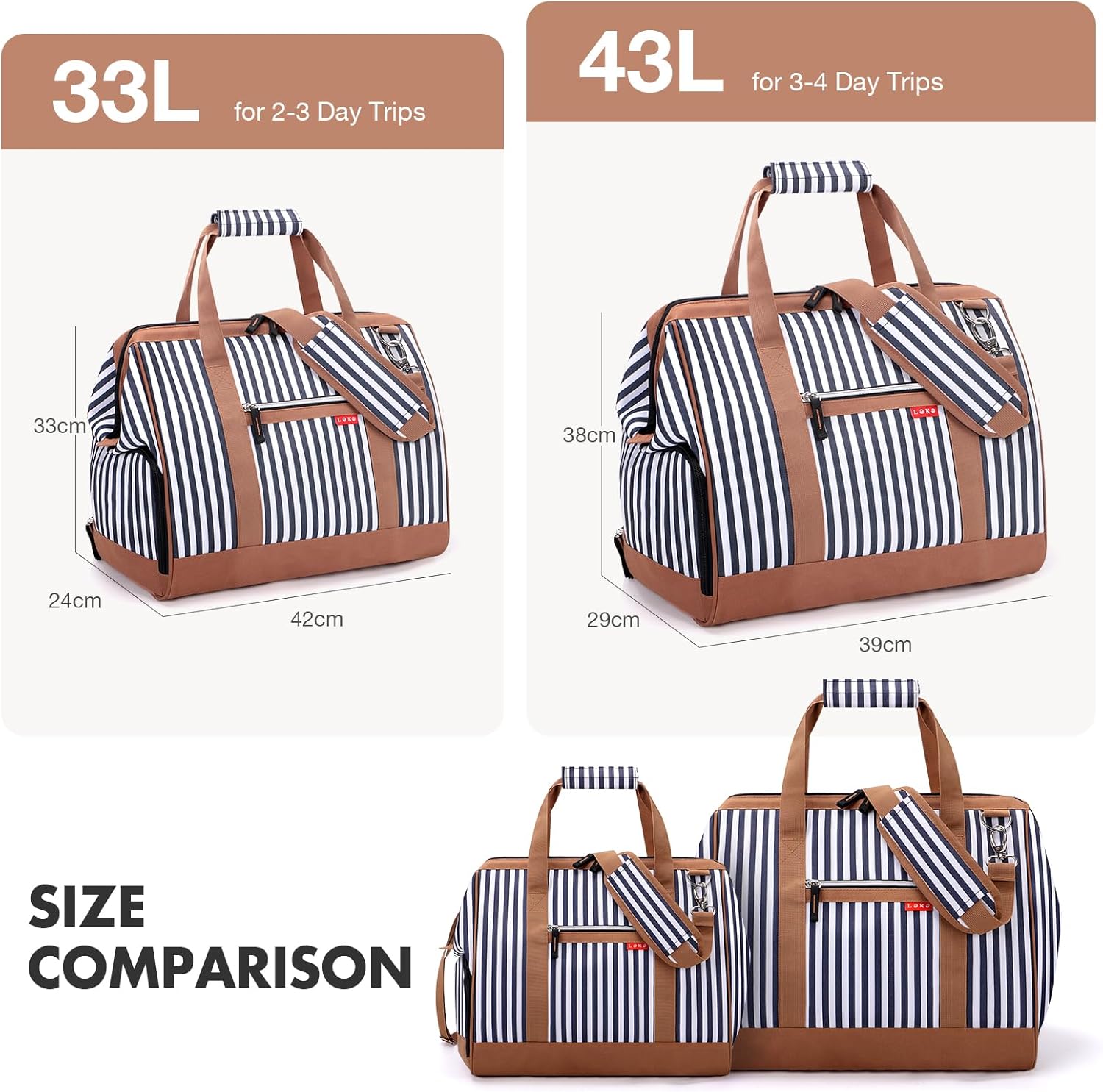 Thumbnail 3 de Lekesky Weekend Overnight Bags for Women 33L Top Opening Travel Duffle with Shoes Compartment (White Stripes)