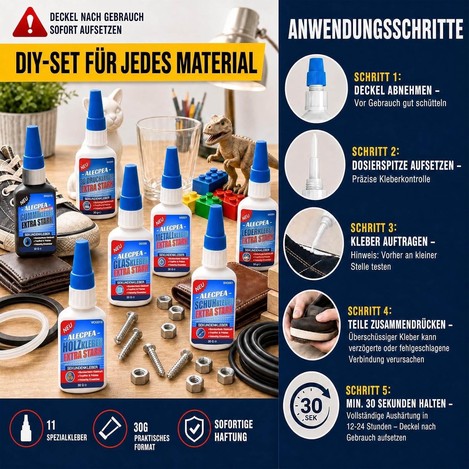 Thumbnail 6 de ALECPEA Silikonkleber transparent wasserfest – 30 g, 3 Röhrchen, schnelle Haftung