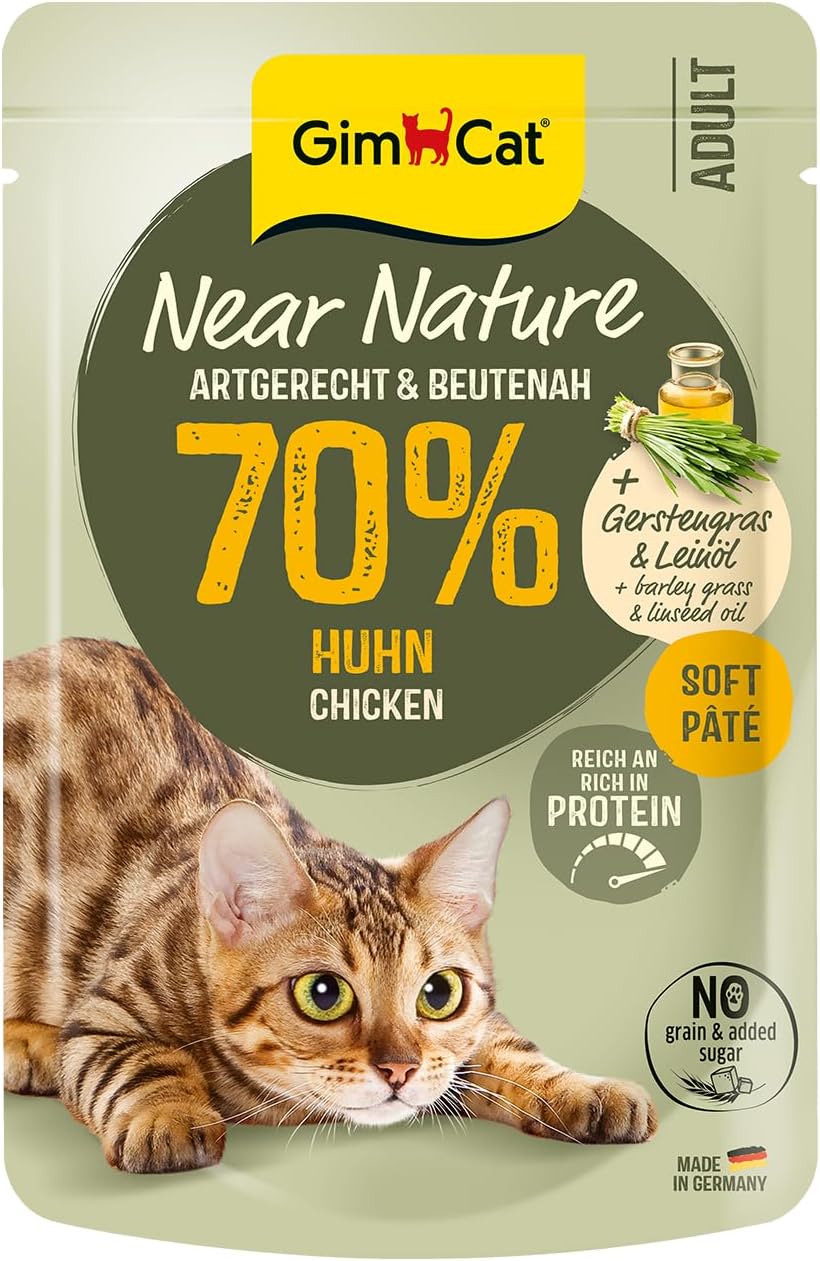 Detalle de GimCat Near Nature Huhn – Getreidefreies Nassfutter für Katzen ab dem 7. Monat, 16 Beutel (16 x 85 g)