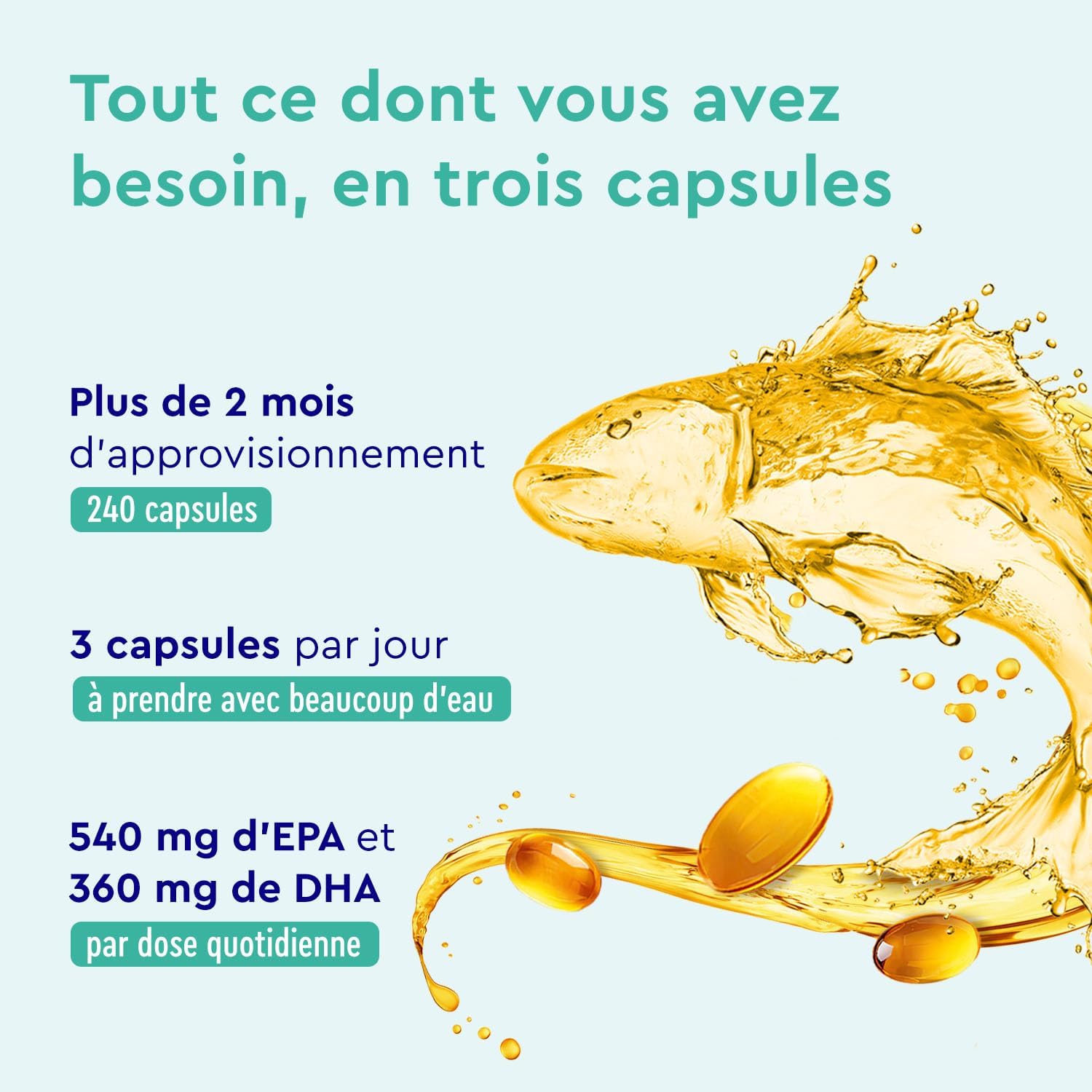 Thumbnail 1 de Omega 3 Gélules Hautement Dosées – 3000 mg d’huile de poisson (forme triglycéride) + vitamine E, 240 gélules