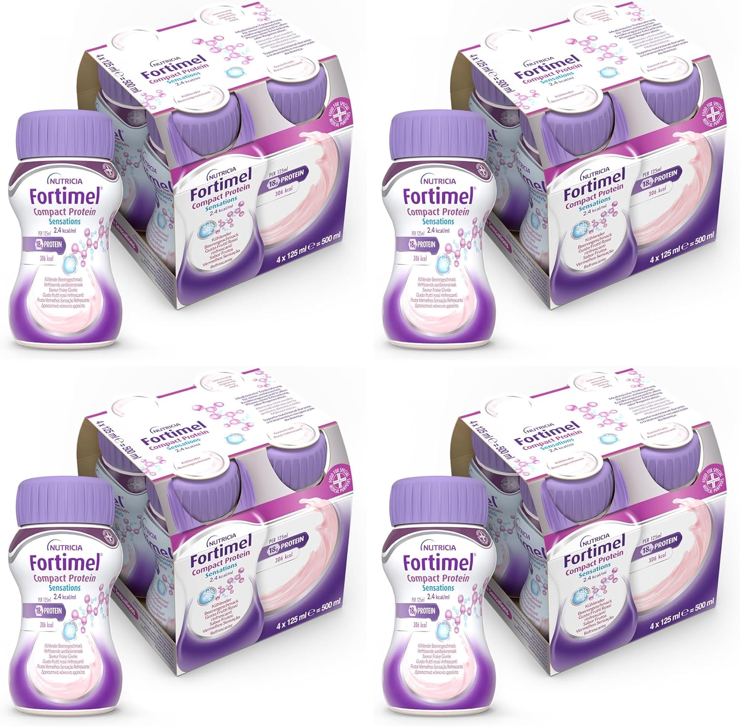 Detalle 2 de NUTRICIA FORTIMEL COMPACT PROTEIN – Integratore ipercalorico e iperproteico da 4x125 ml, gusto Fragola