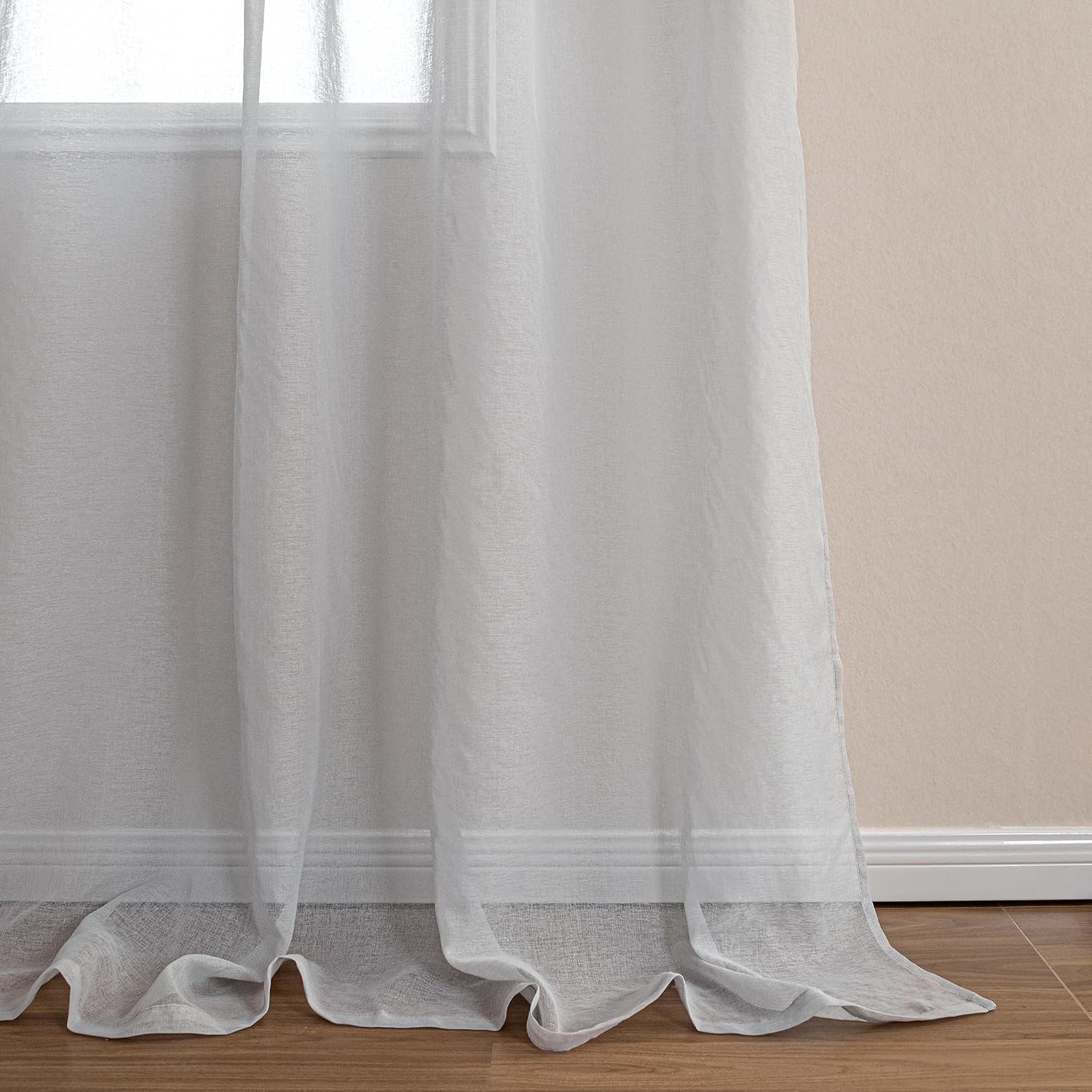 Detalle de MYSKY HOME 2er-Set durchsichtige Voile-Gardinen (Jr. Stangentasche) in Grau, 225 x 140 cm
