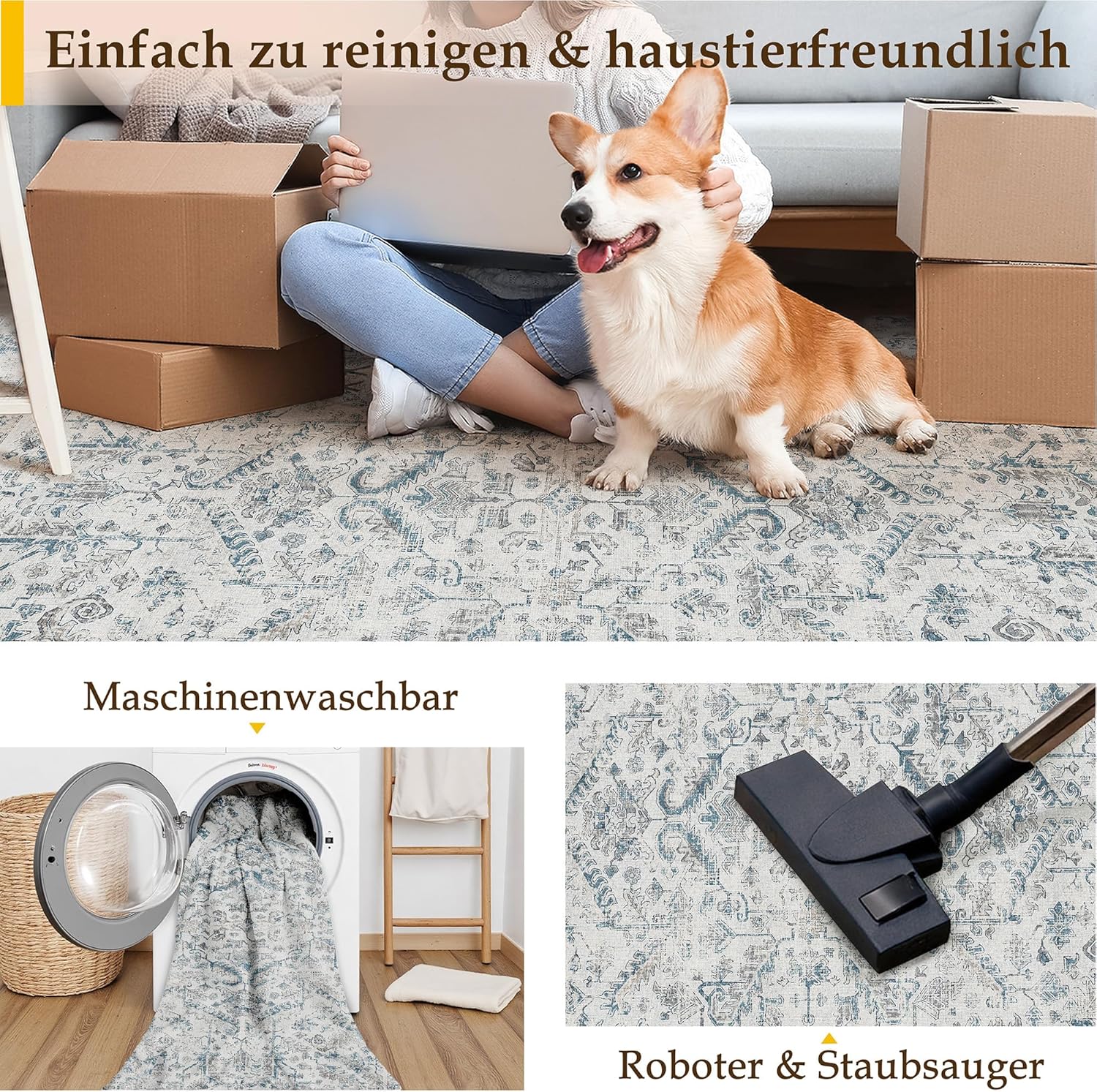 Thumbnail 3 de PureCozy Vintage Blauer Fussmatte 60x90cm