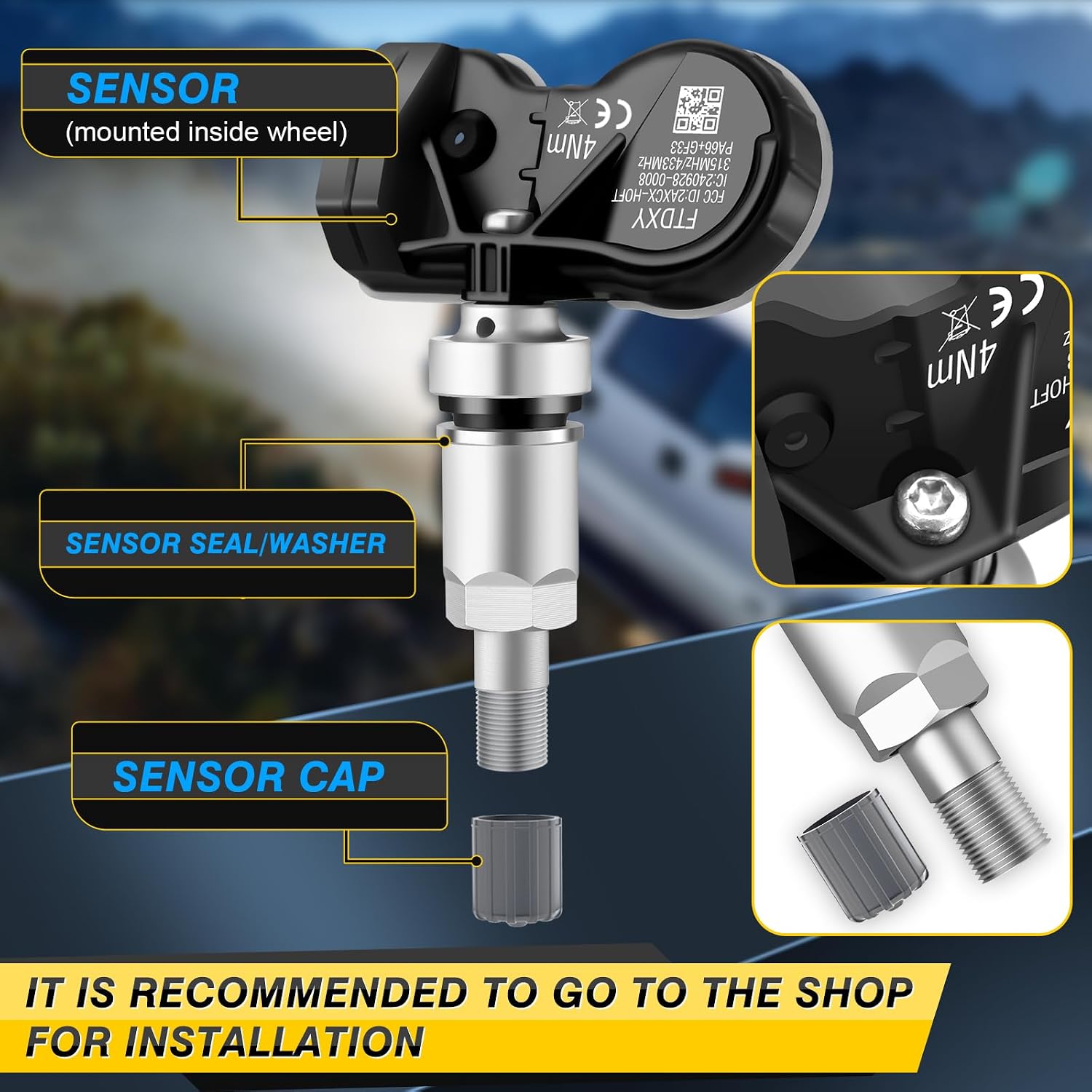 Detalle 2 de GEARLEADER 4PCS Multi-Protocol TPMS Tire Pressure Sensors for Ford (315 & 433MHz) – Snap-in Replacement