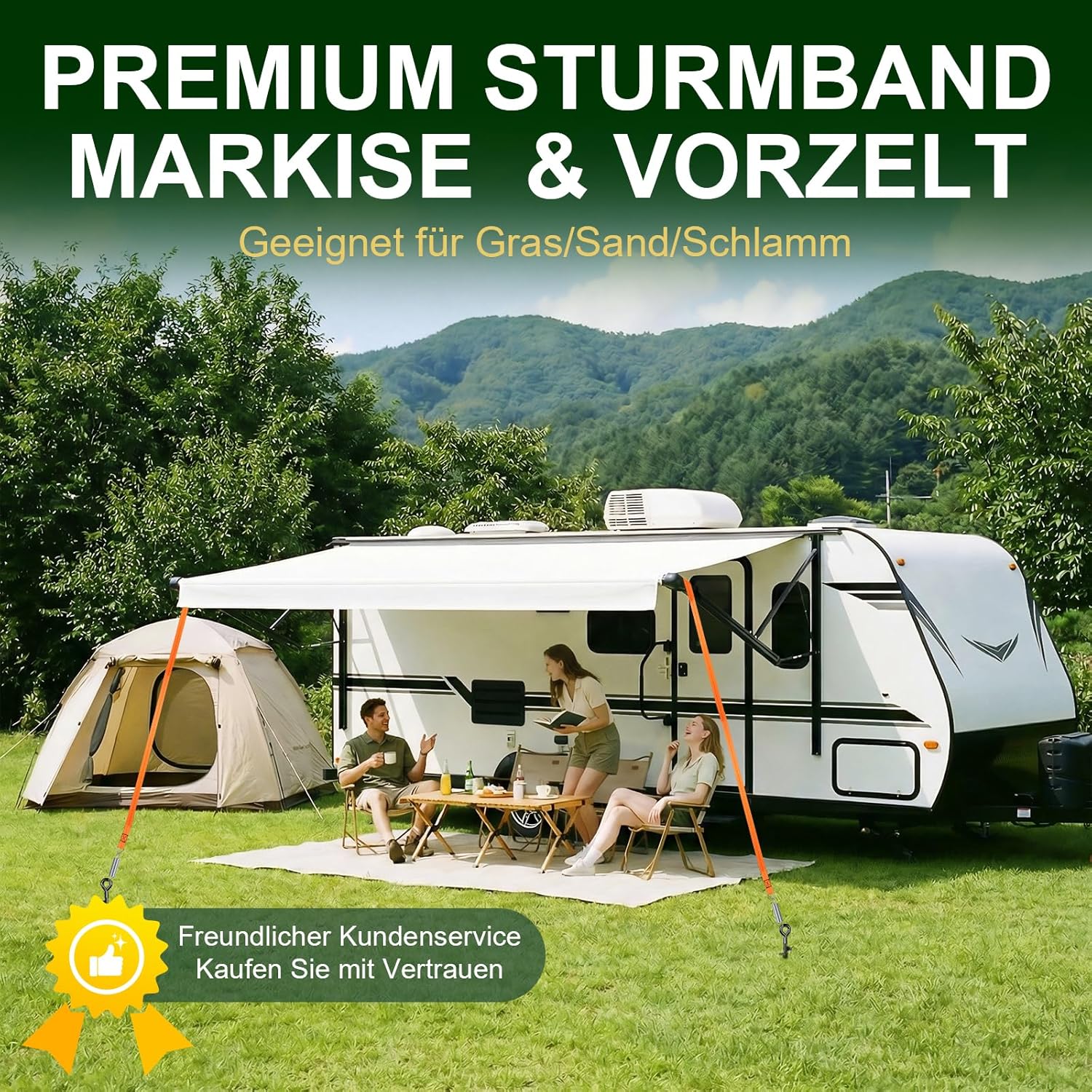 Thumbnail 6 de SCHINTILLO Verbessert Sturmband & Spiralförmige Bodenanker für Markise/Vorzelt (37 cm, 120 km/h)
