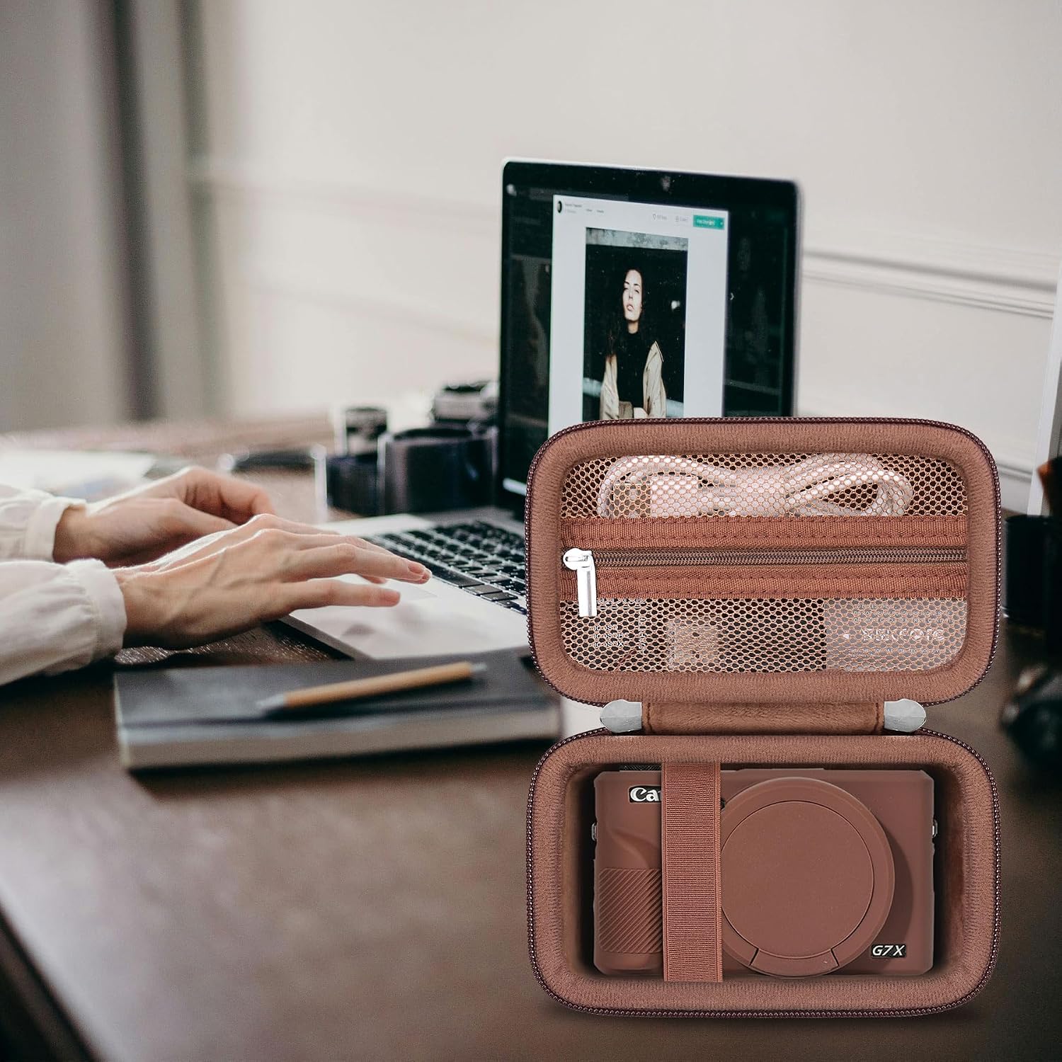Thumbnail 6 de RAIALL Case for Canon PowerShot G7X Mark III: Hard Carry Case & Silicone Protective Cover in Brown