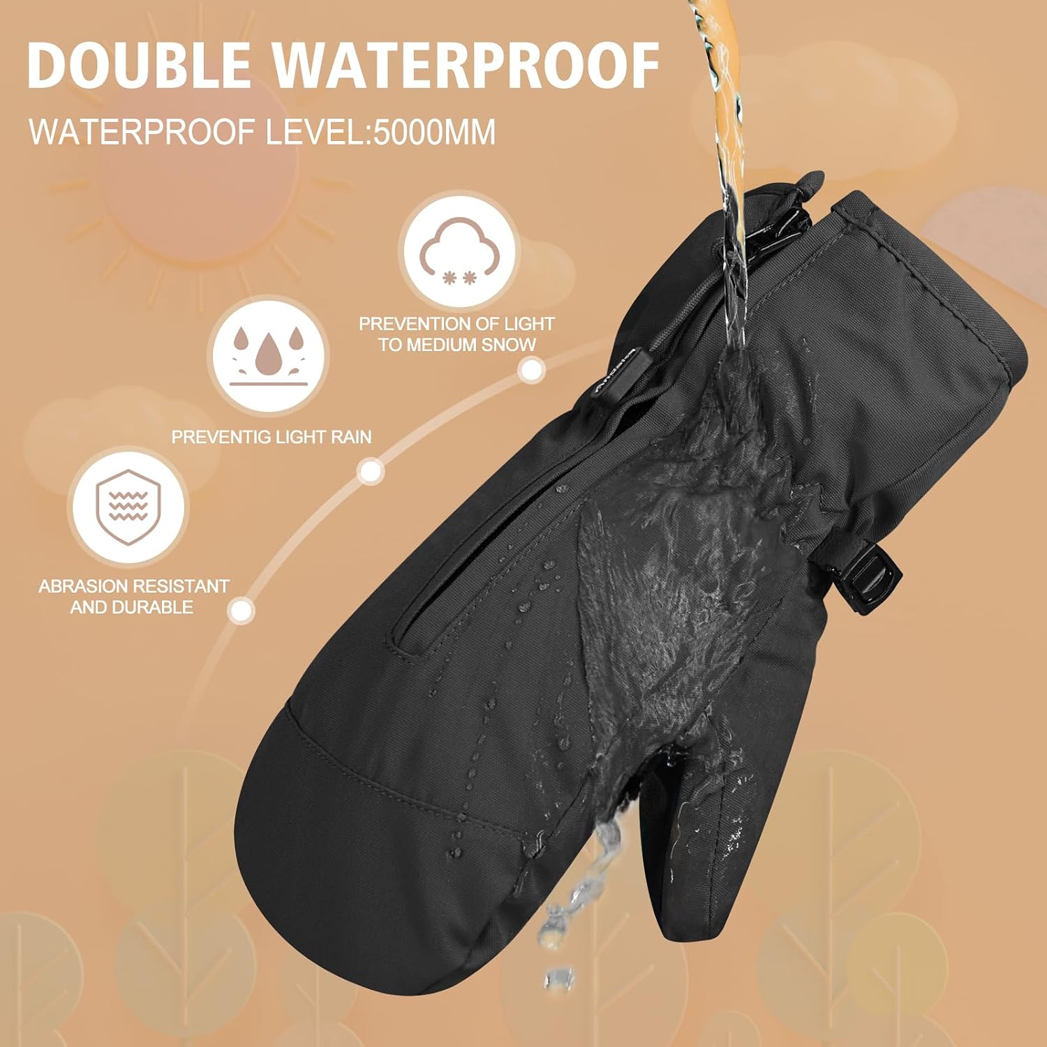 Detalle 2 de Andake Kids Mittens for Skiing, Waterproof Insert and 3M Thinsulate