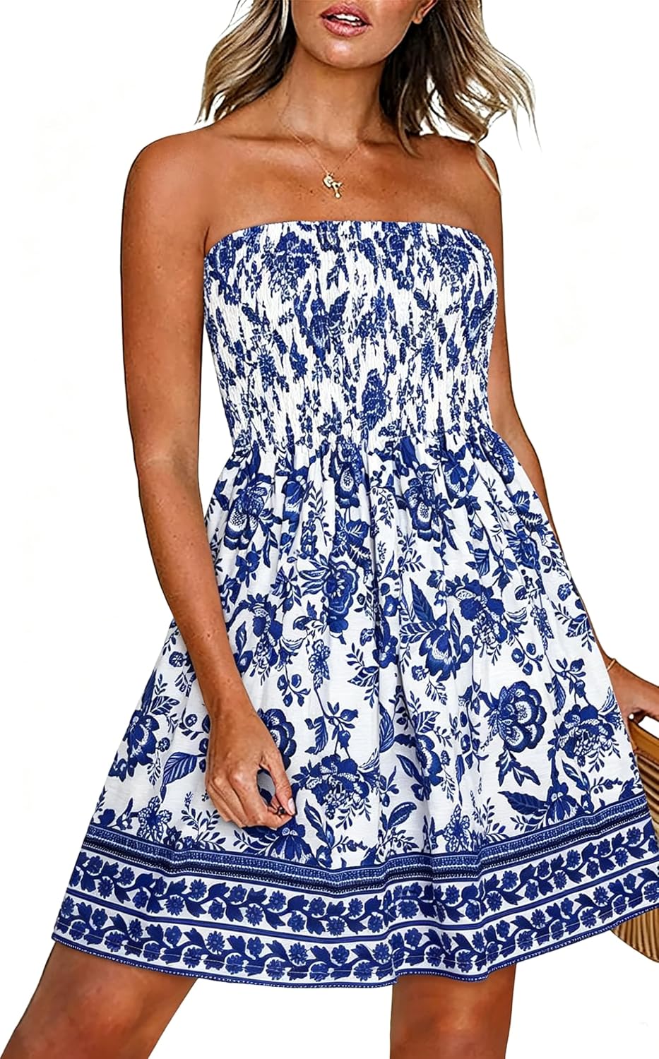 Detalle de CHICALLURE Strapless Summer Dress, Floral or Solid Midi Tube Style