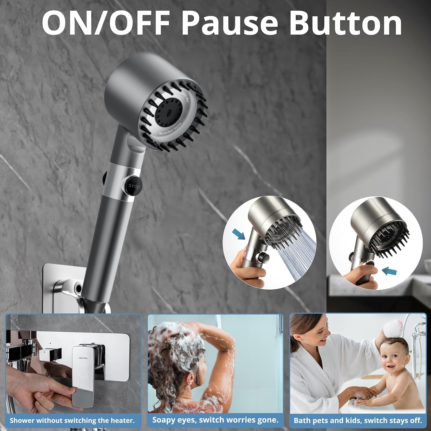 Thumbnail 5 de High Pressure Shower Head with 4 Spray Modes and 1.5m Hose – Filtered, Massage & Skin Care