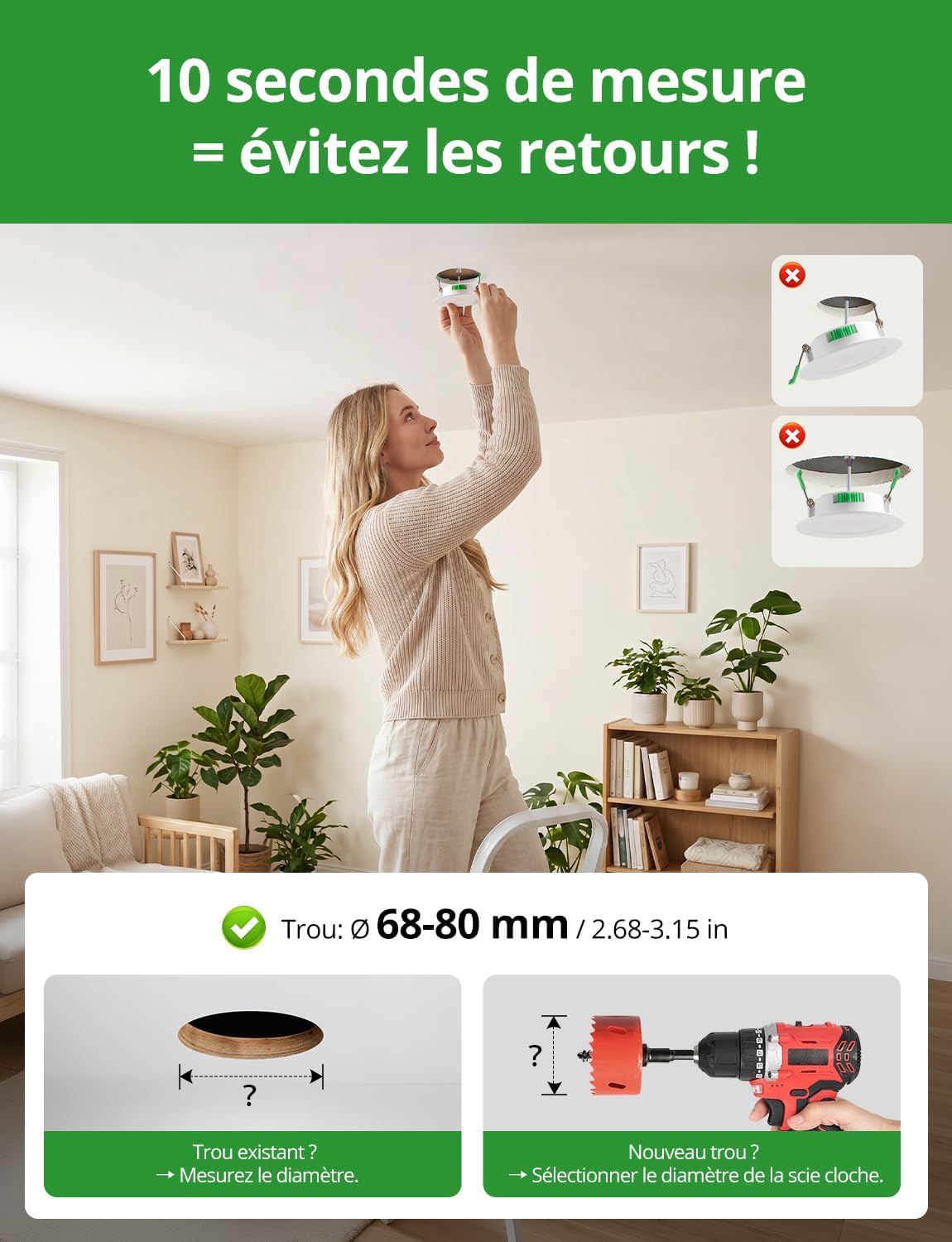 Thumbnail 2 de HOMEOW Lot de 20 Spot LED Encastrable Extra Plat 5W – 68–80 mm, IP44, Blancs T° 2700/4000/6000K