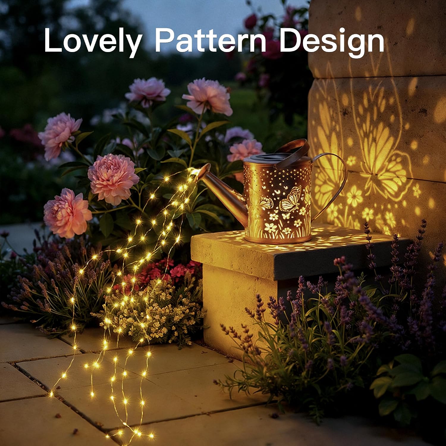 Detalle 2 de Ollny Solar Watering Can with Cascading Lights (LED string lights) – Waterproof outdoor garden lantern decor
