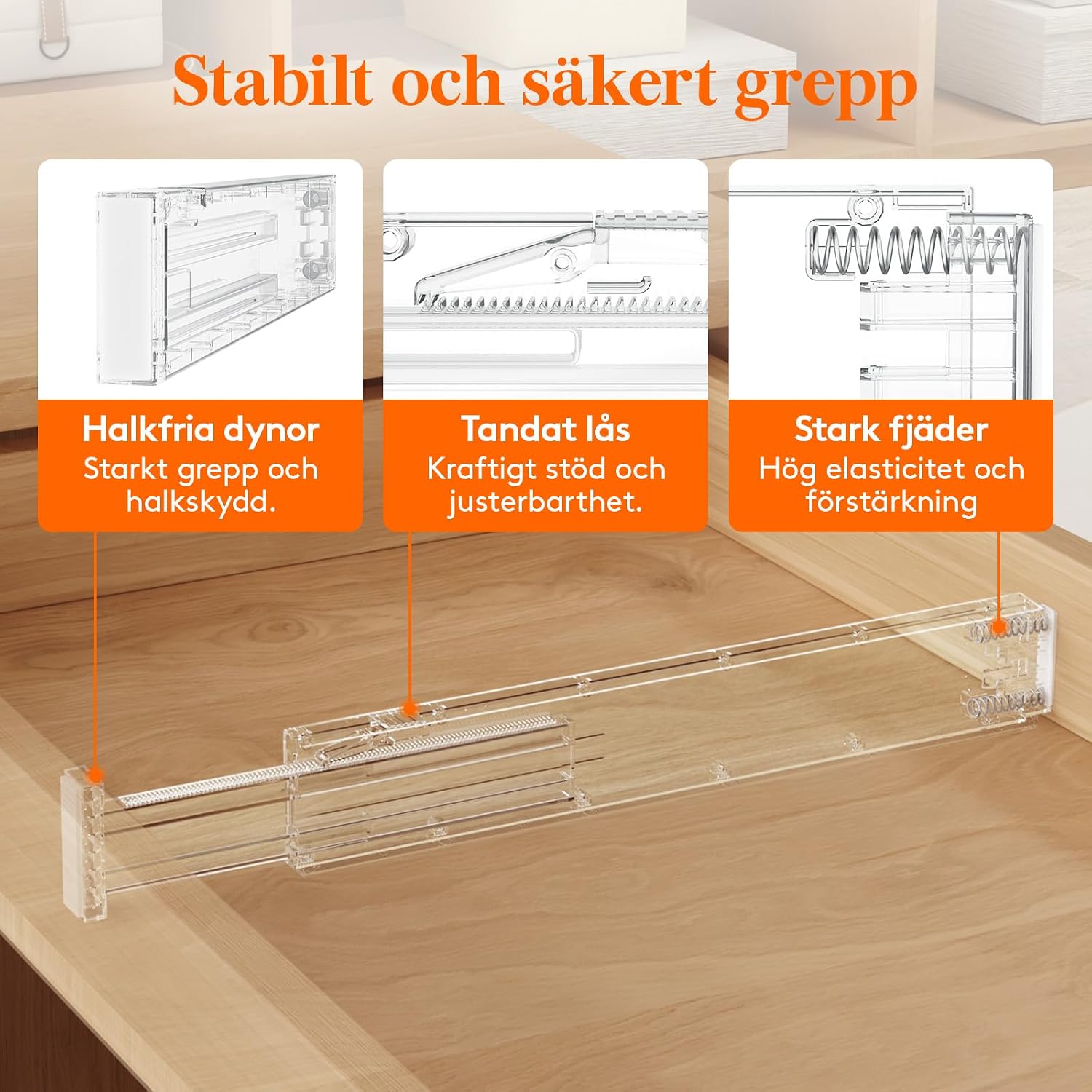 Detalle de Lifewit 4-pack lådavdelare, justerbara 40,6–56 cm, 6 cm höga