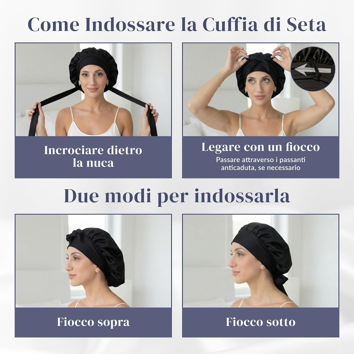 Thumbnail 6 de Ferò Cuffia Seta Capelli Notte 22 Momme 100% Gelso di Lusso, Regolabile, Nero