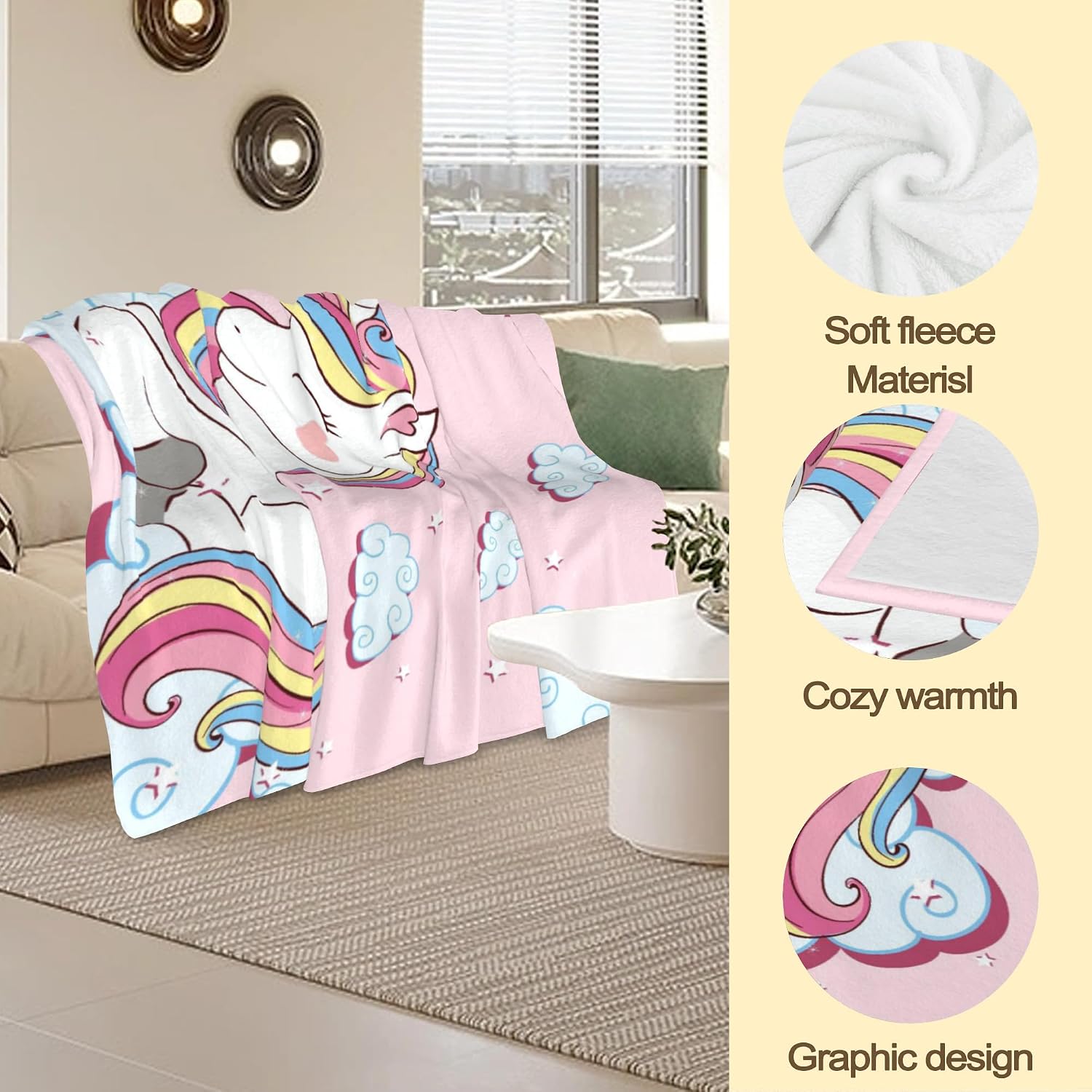 Detalle de HUSITI Pink Cute Decor Throw Blanket (50x60) – Soft Flannel Velour for Home, Travel and Gift