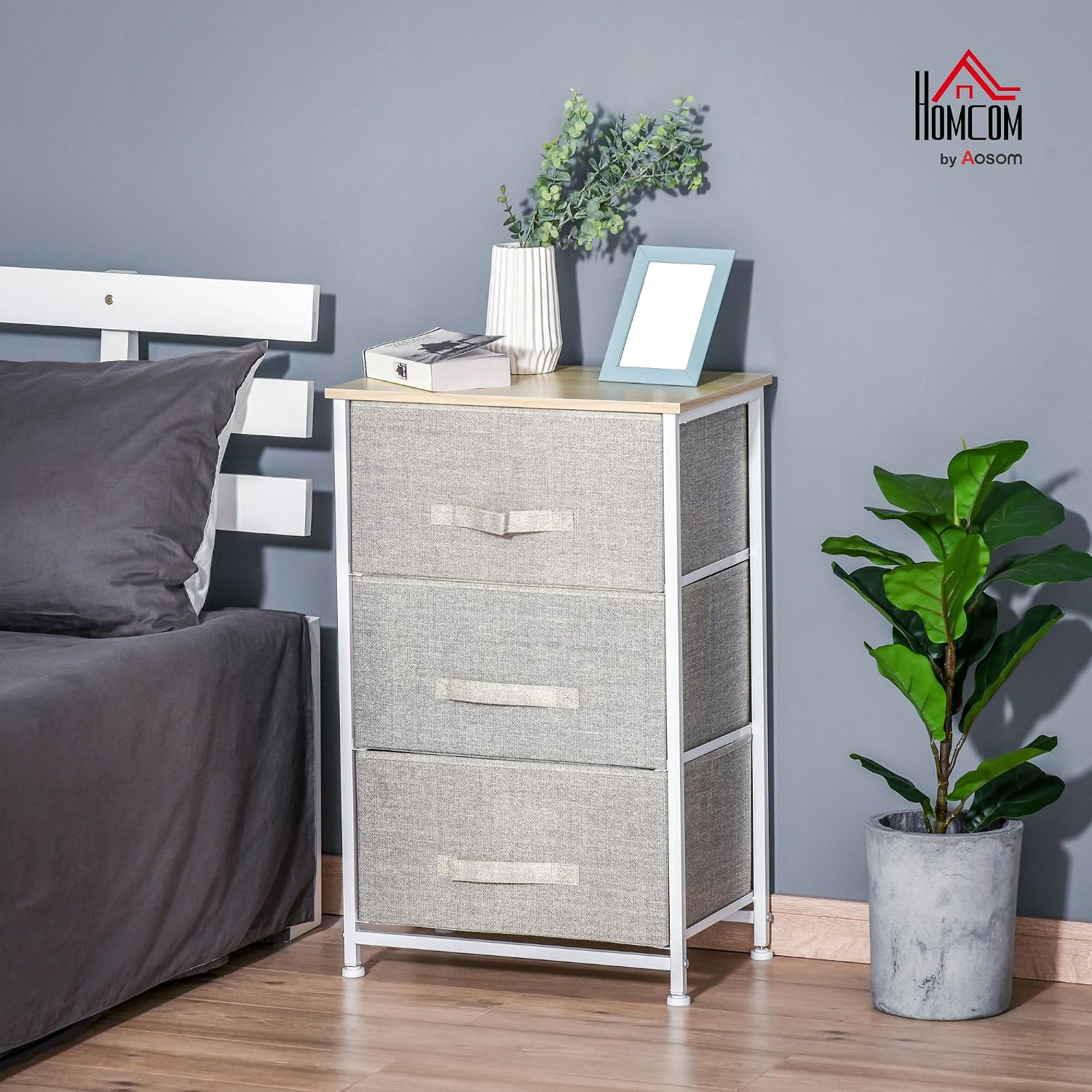 Thumbnail 1 de HOMCOM Commode 3 tiroirs en Tissu Gris
