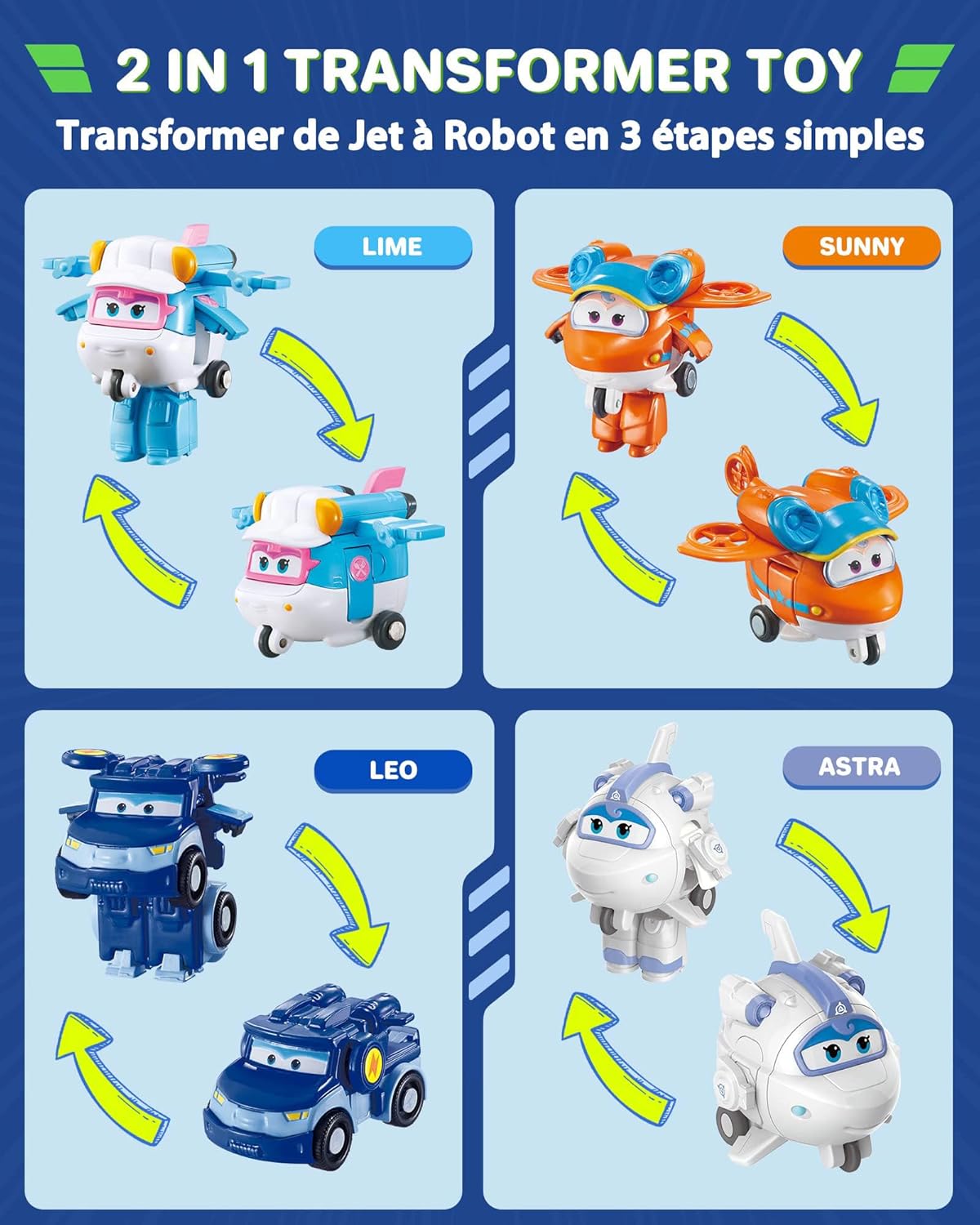 Detalle de Super Wings Transforming Toys 2" – mini aerei e robot da collezione, set da 15 pacchetti