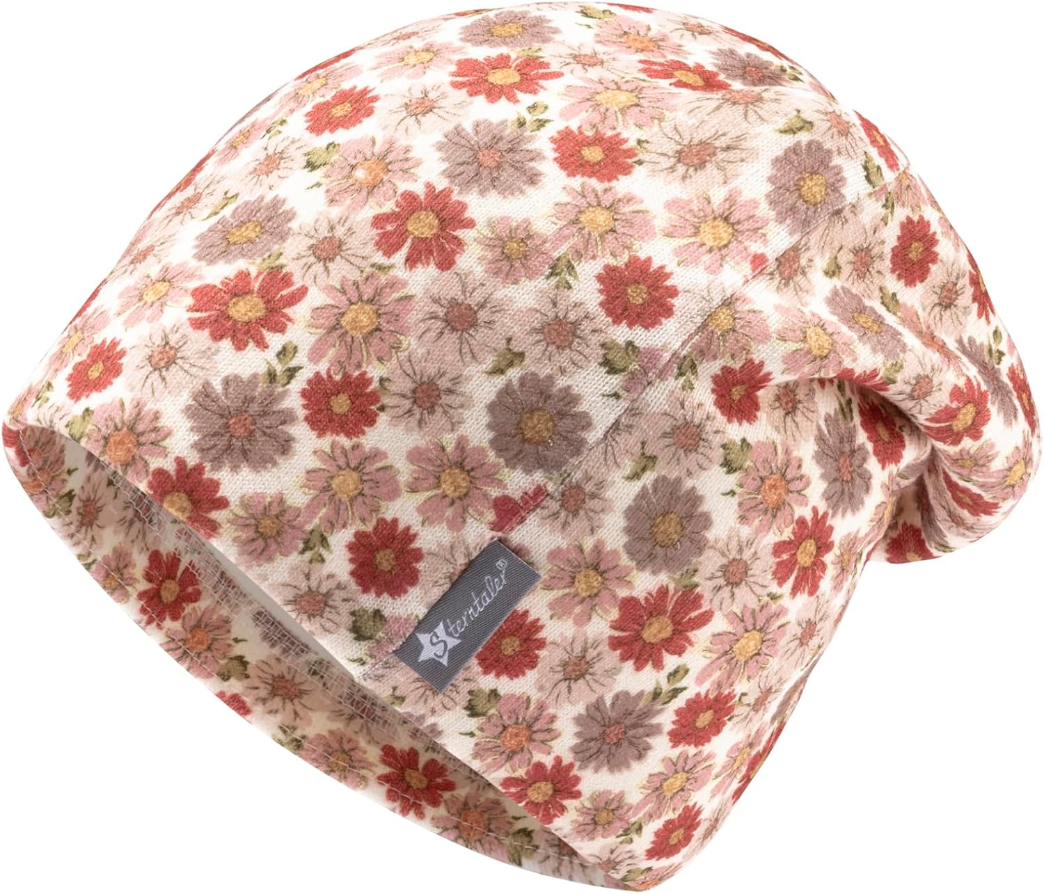 Detalle de Sterntaler Beanie bedruckt mit Blümchen für Mädchen – Baby und Kinder Mütze aus Mischgewebe
