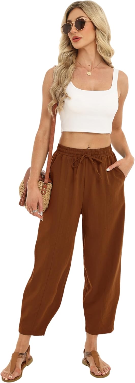 Detalle de Enjyam Women's Cropped Barrel-Leg Trousers for Spring Summer