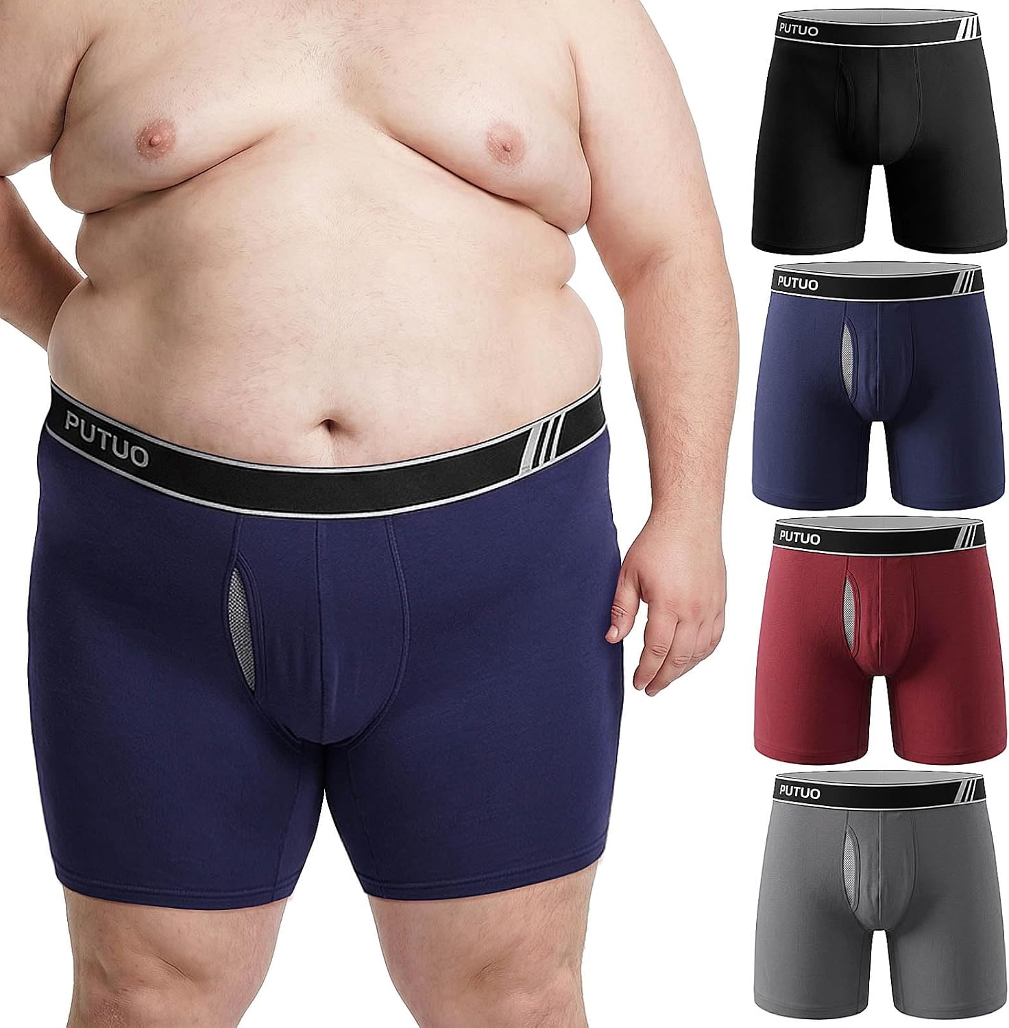 Thumbnail 6 de PUTUO Boxer Grande Taille pour Homme — Caleçon long en coton avec ouverture devant, ceinture large et multipack 4 paires (XL–5XL)
