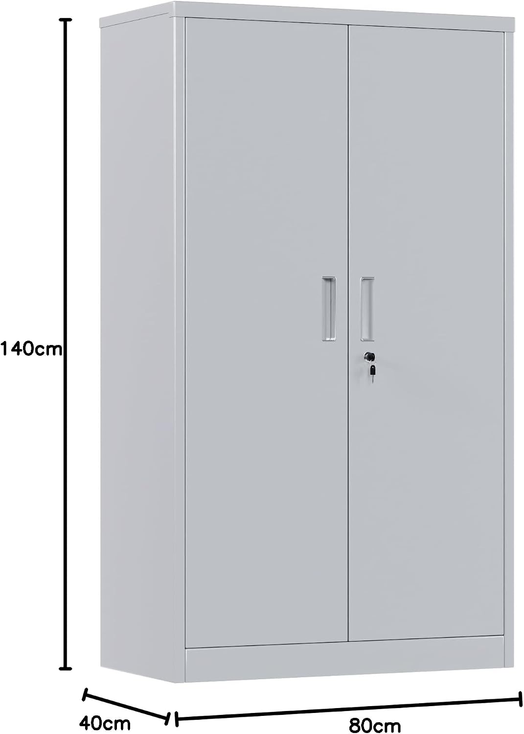 Detalle de SUPEER Metal Storage Cabinet with 2 Doors and 3 Adjustable Shelves (140 x 80 x 40 cm) in Grey