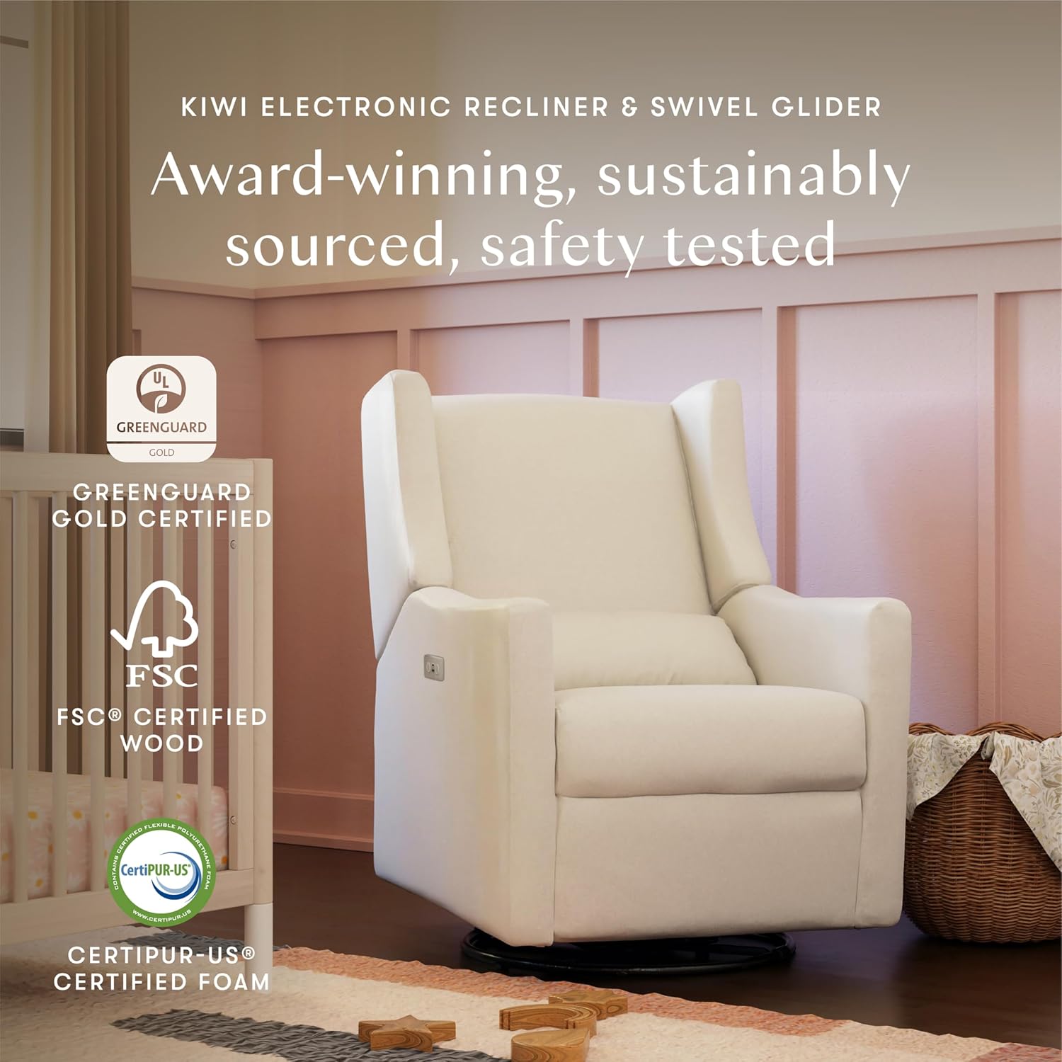 Detalle 2 de Babyletto Kiwi M11288PCMEW Electric Recliner Glider, Cream Eco-Weave