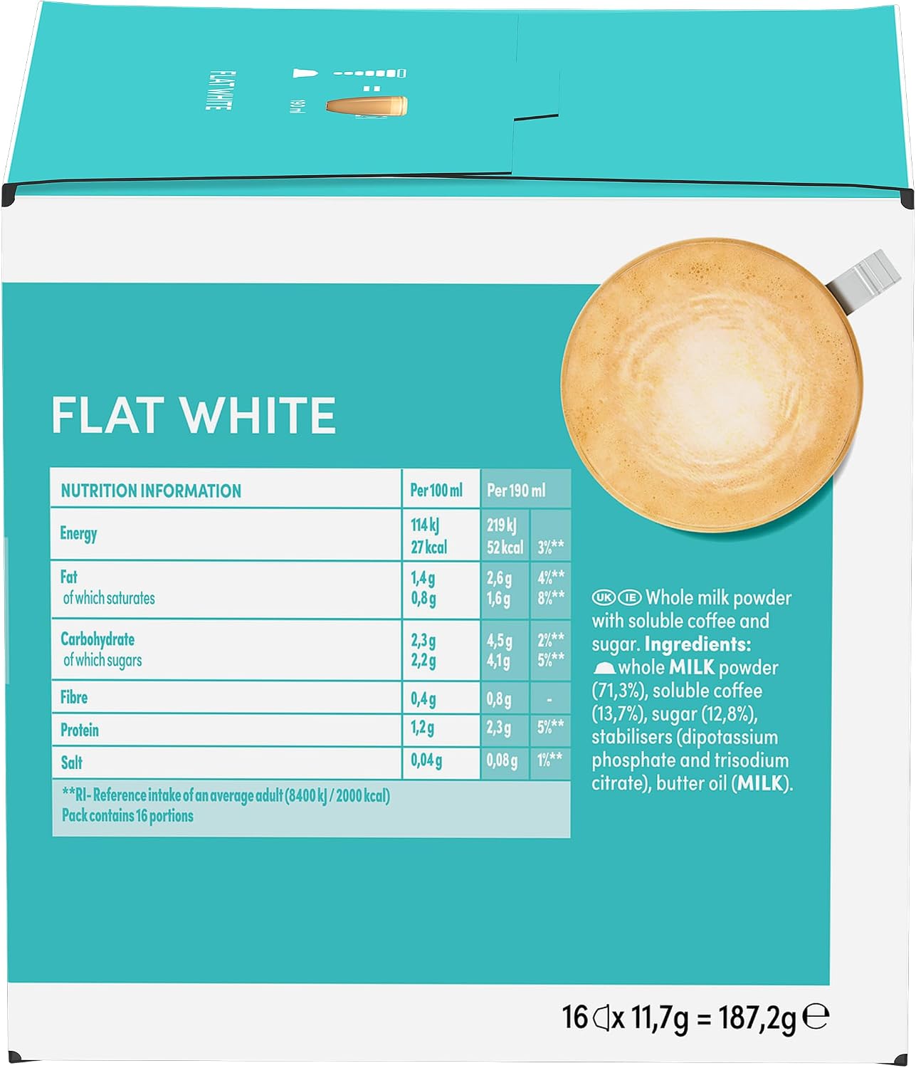 Detalle de Nescafé Dolce Gusto Flat White Coffee Pods – 16 Pods, Multipack of 3