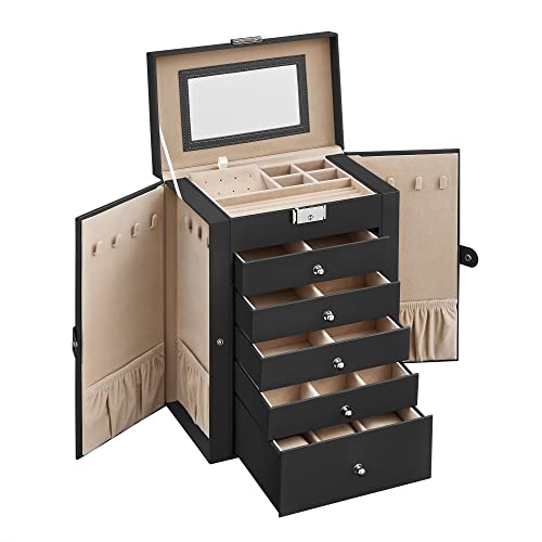 Detalle de SONGMICS JBC152B01 caja joyero de 6 niveles con espejo y cerradura (negro)