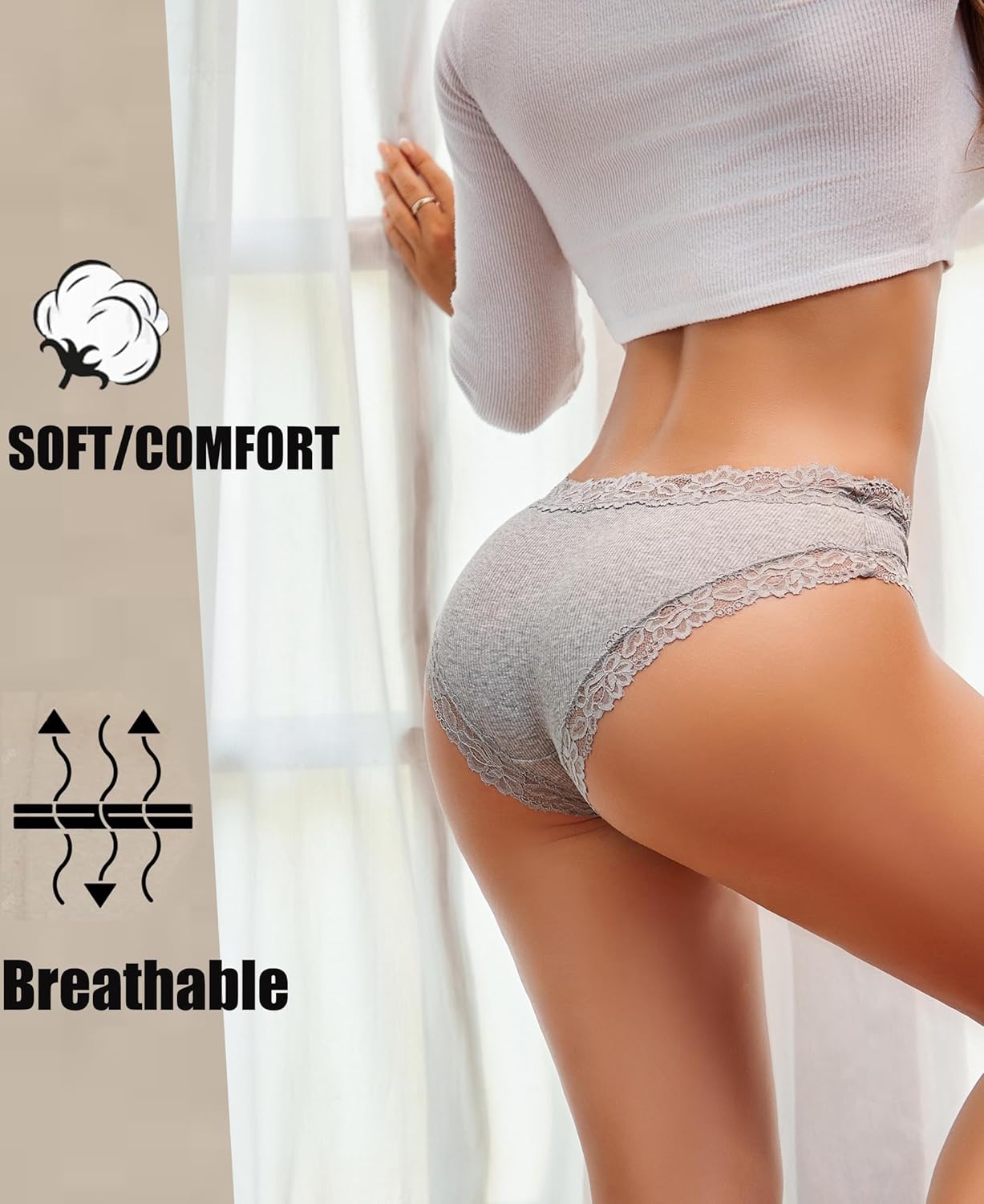 Detalle 2 de ALL OF SHE lot de 6 culottes en coton (95%) et élasthanne avec dentelle