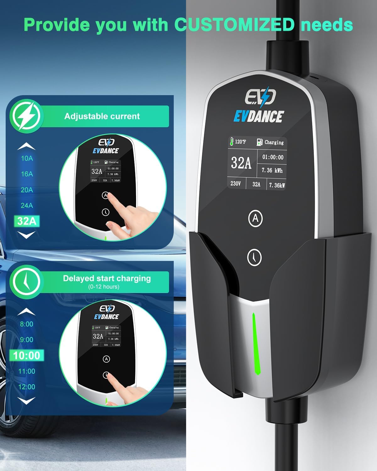 Detalle 2 de EVDANCE EV Charger Type 2 to CEE Plug 7.36KW ⚡