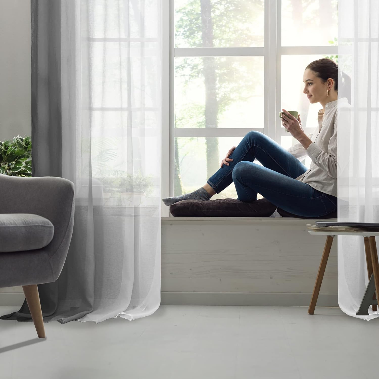 Thumbnail 7 de Deconovo Cortinas Blancas Translucidas para Dormitorio 🪟 2 Piezas 140x175cm