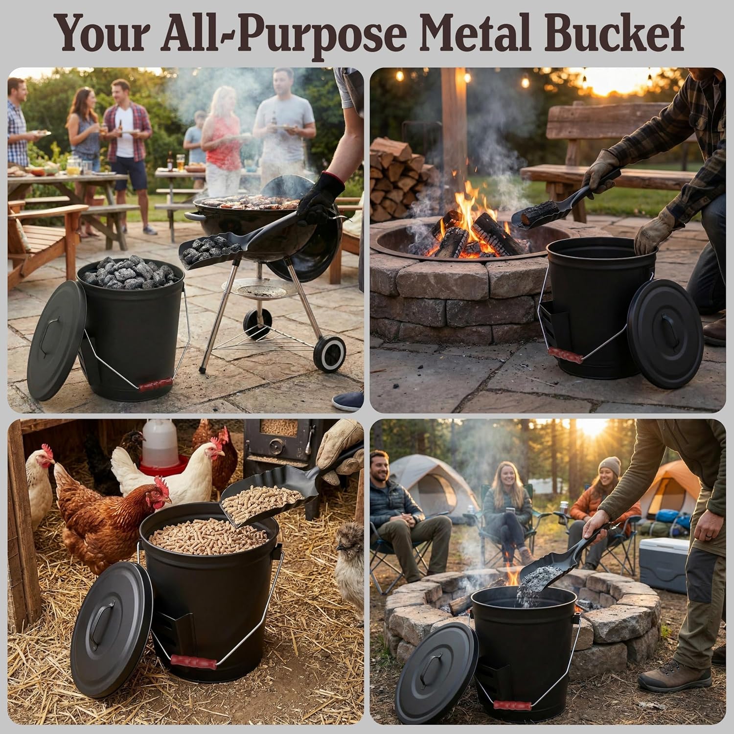 Thumbnail 3 de Ash Bucket - 4.75-Gallon Metal Bucket with Lid and Shovel for Fireplace or Firepit Ashes by Pure Garden (Black)