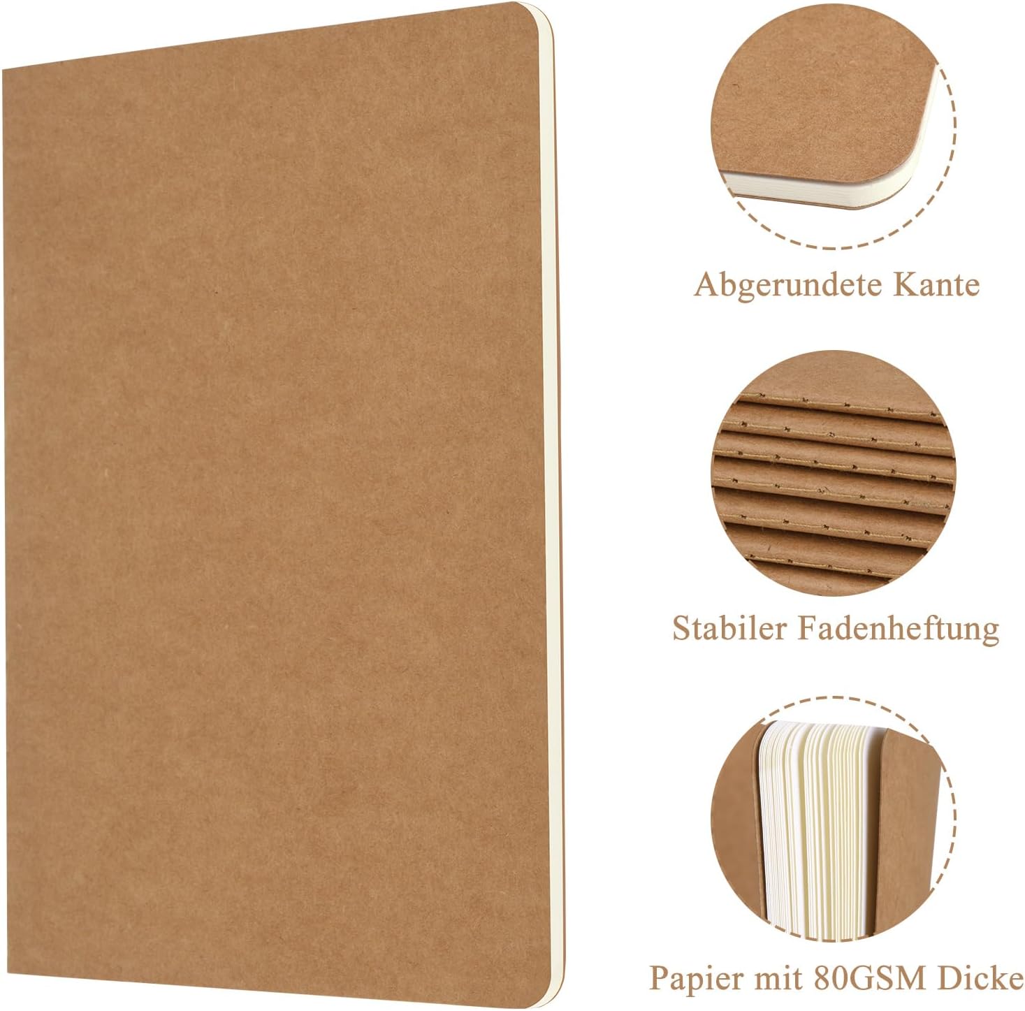 Detalle de ZCZN Notizbuch A5 blanko (24er Pack) mit Kraft-Cover und FSC-Papier
